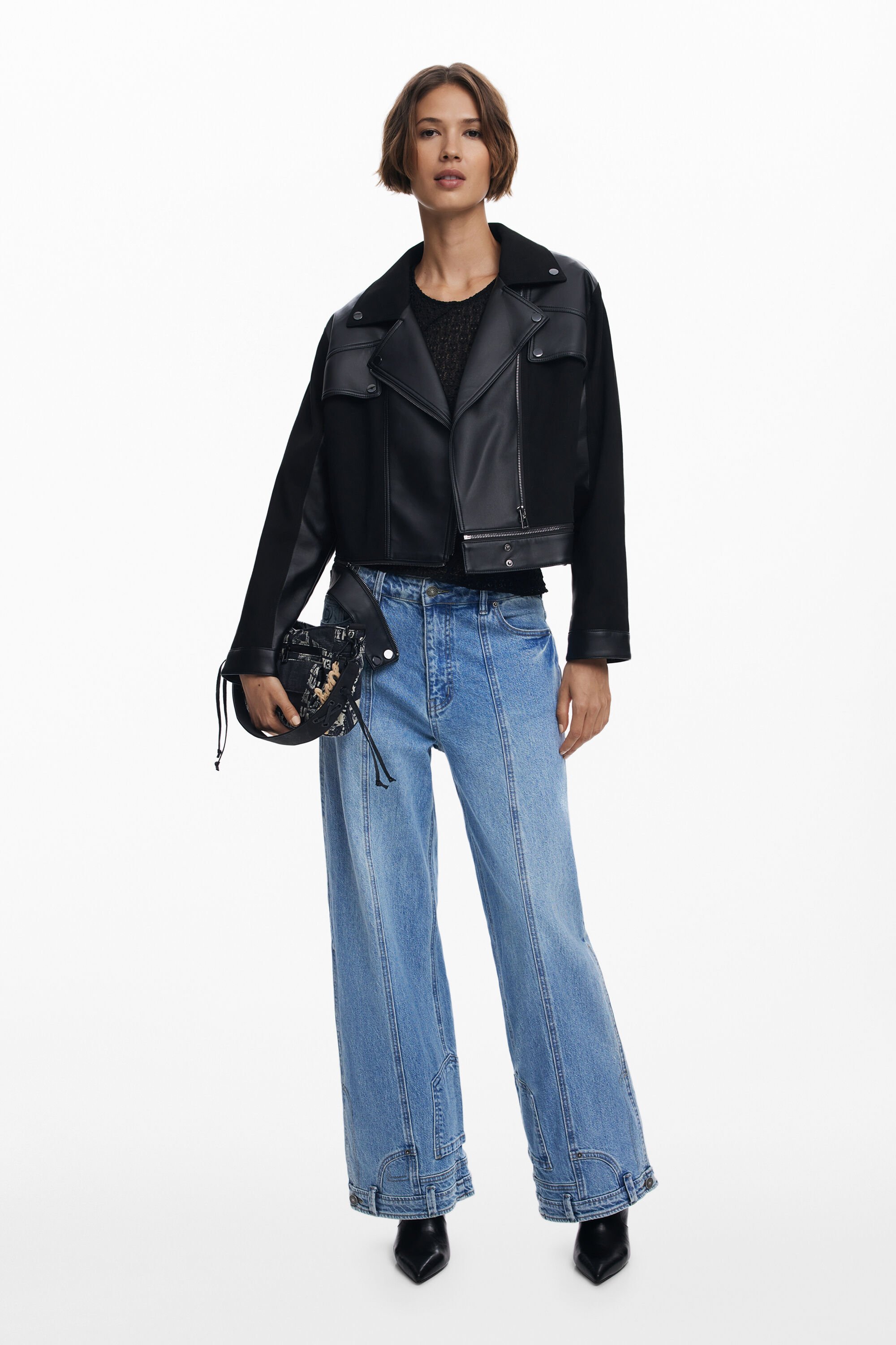 Desigual, Kombinierte Jacke in Lederoptik, Damen, Polyurethan, Schwarz, M