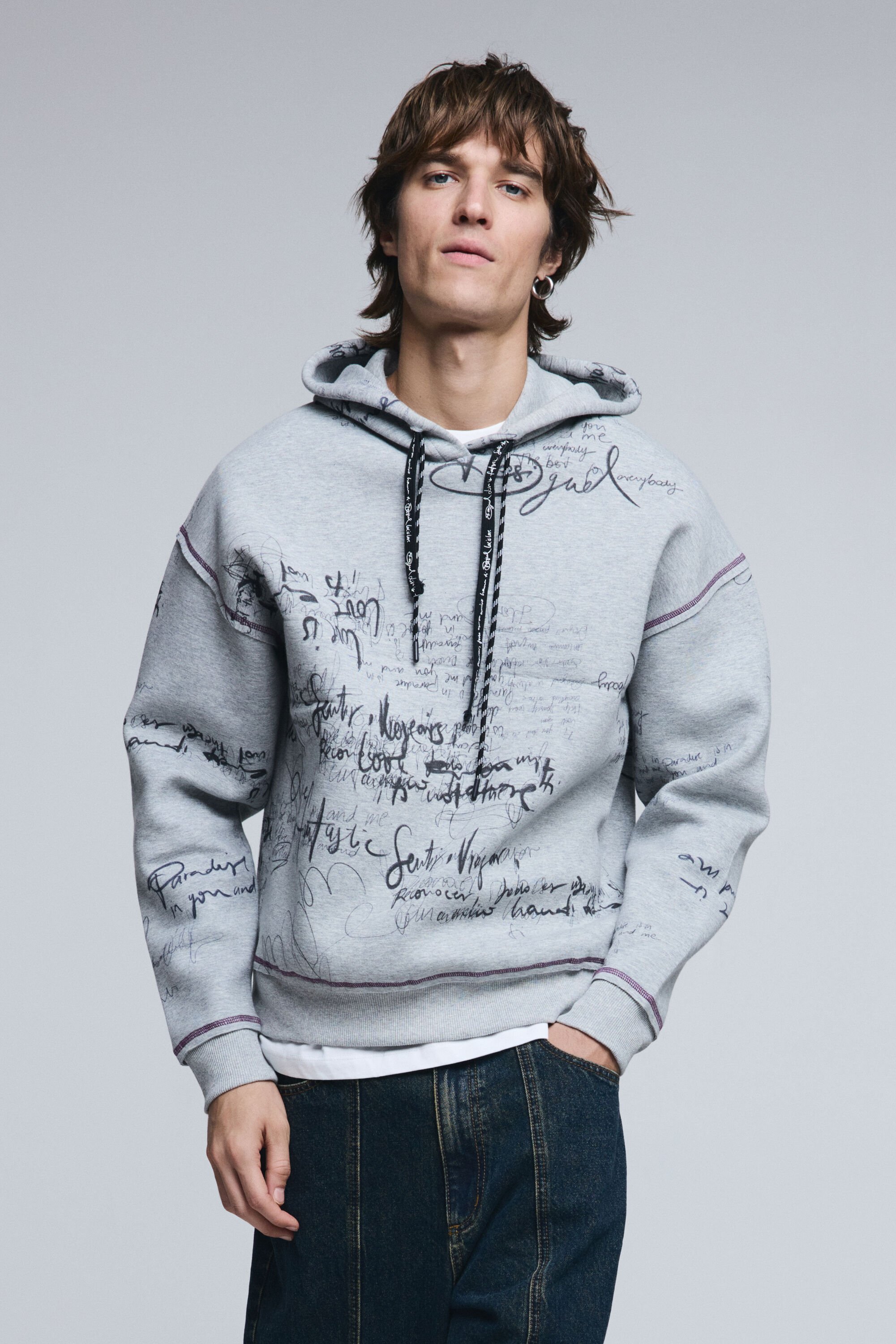 Desigual, Kapuzensweatshirt mit Lettering, Herren, Schwarz, M