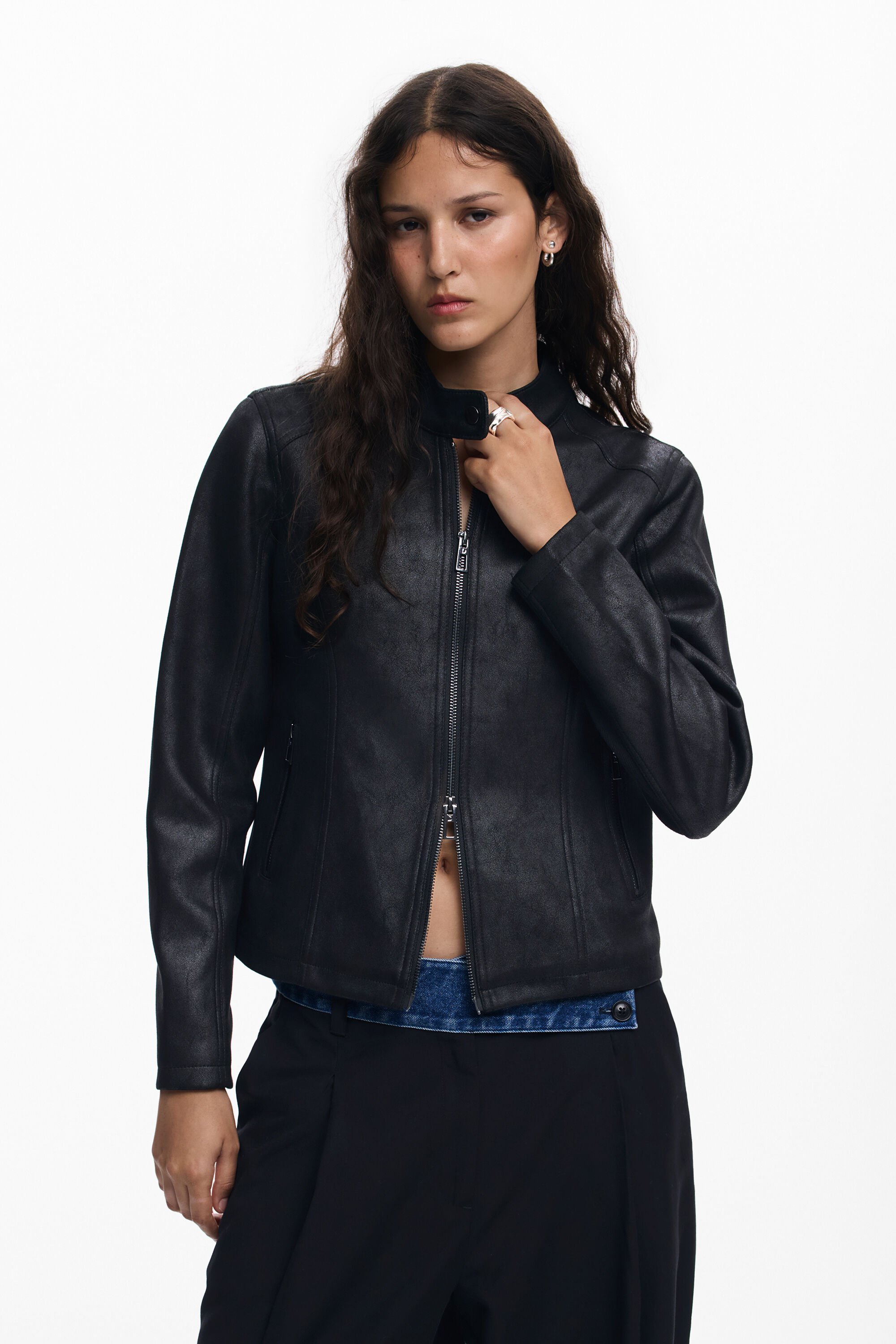 Desigual, Kombinierte Jacke in Lederoptik, Damen, Polyester, Schwarz, XS