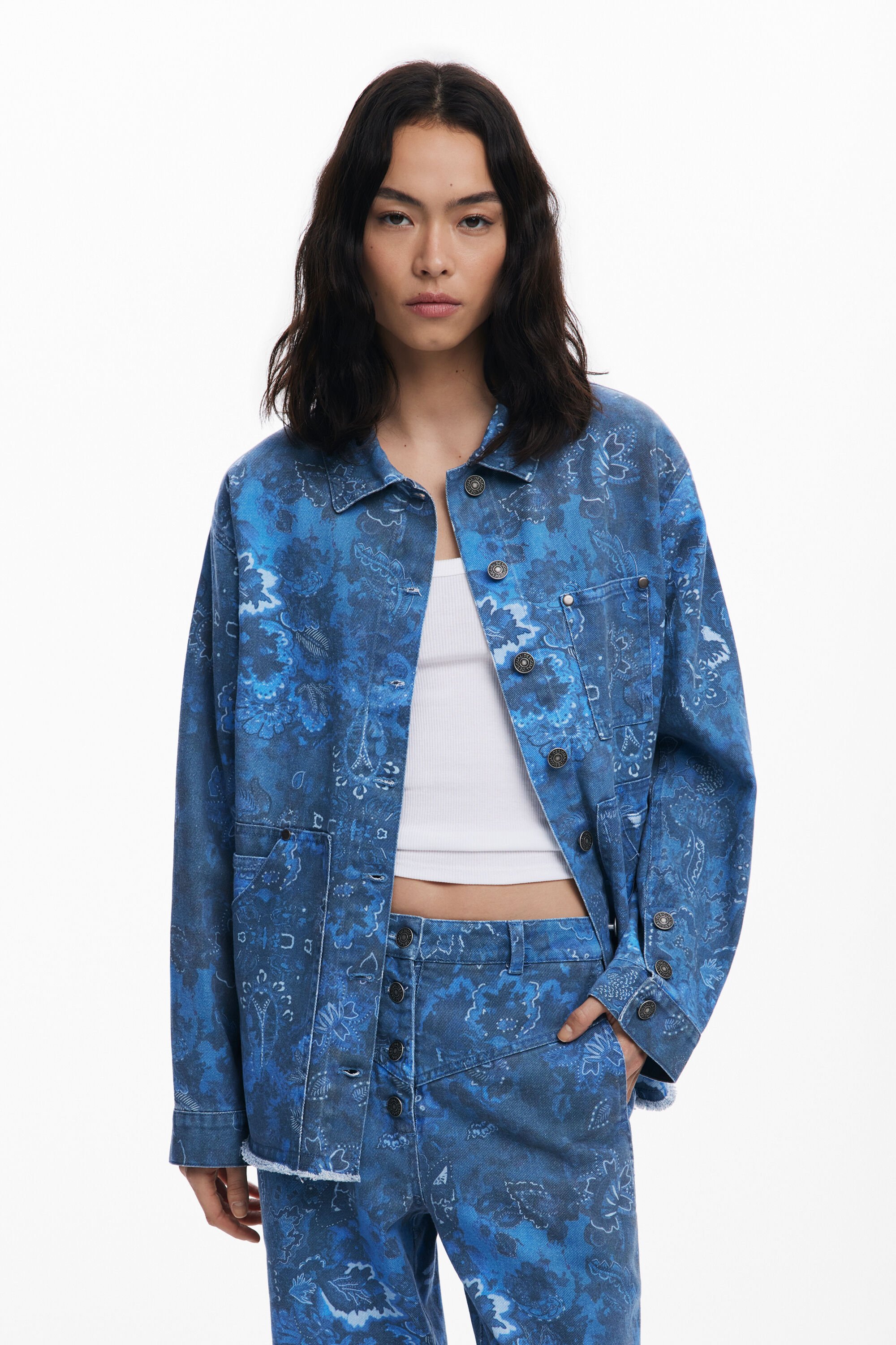 Desigual, Ausgefranste Paisley-Jacke, Damen, Baumwolle, Blau, L