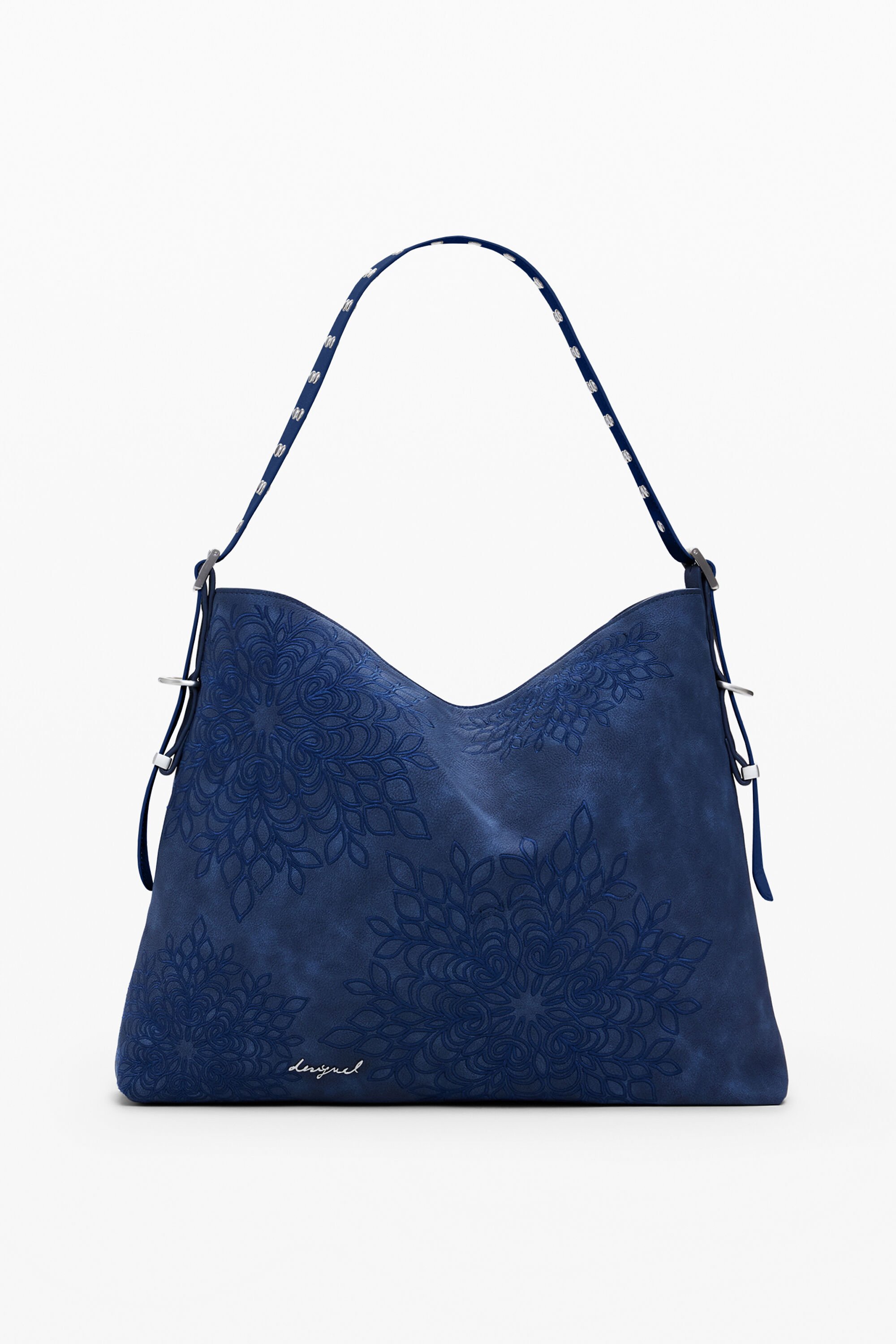 Desigual, Mittlere Schultertasche mit Mandala-Prägung, Damen, Polyurethan, Blau, U