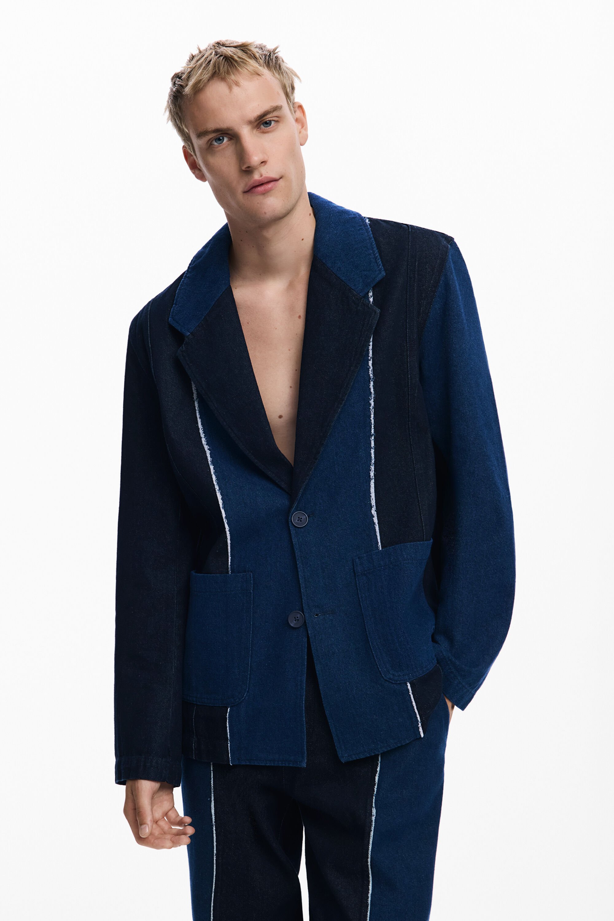 Desigual, Kombinierter Blazer mit Nähten, Herren, Baumwolle, Blau, S