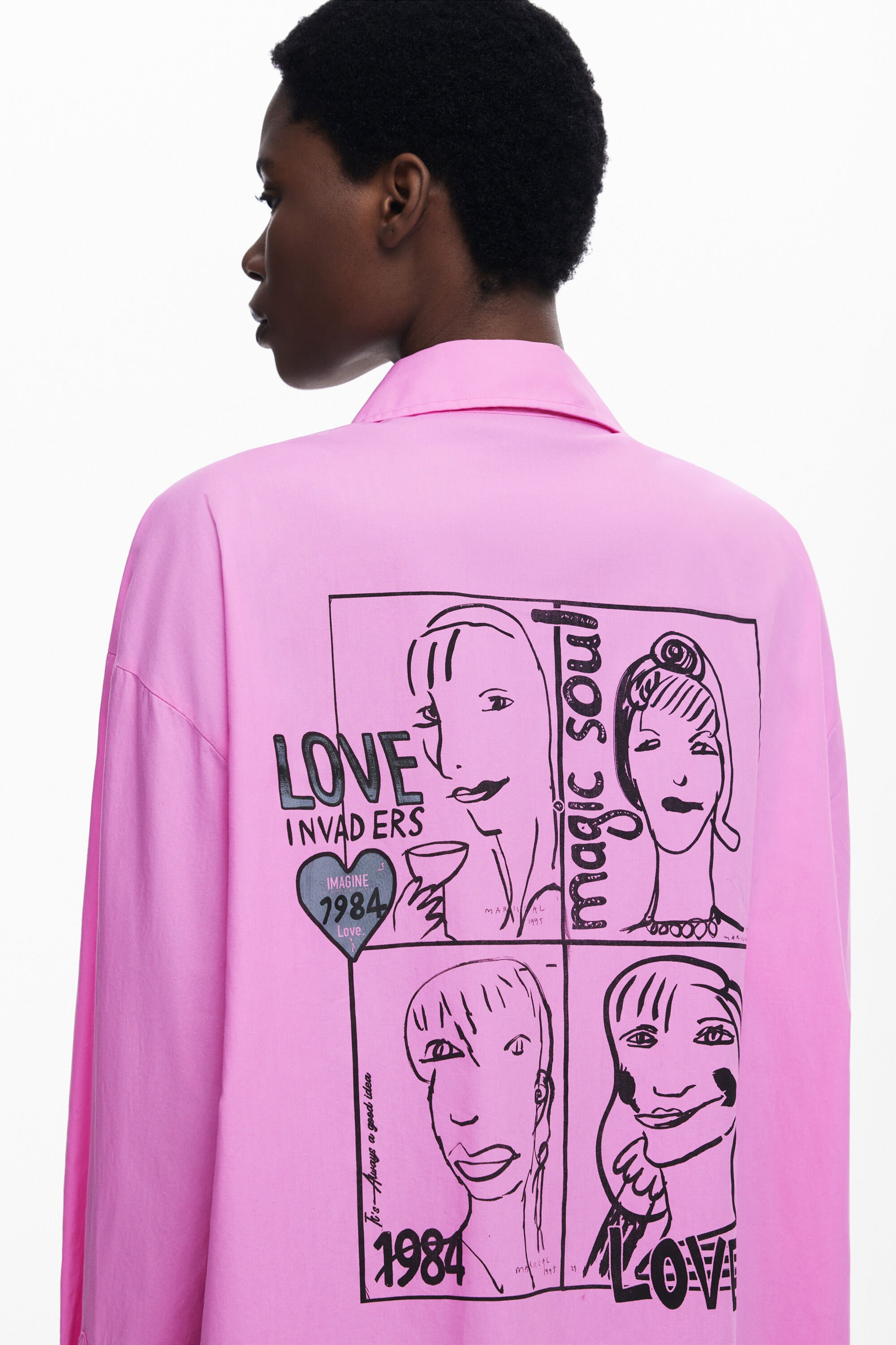 Desigual, Oversize-Hemd mit Comic-Motiven, Damen, Baumwolle, Rot, M