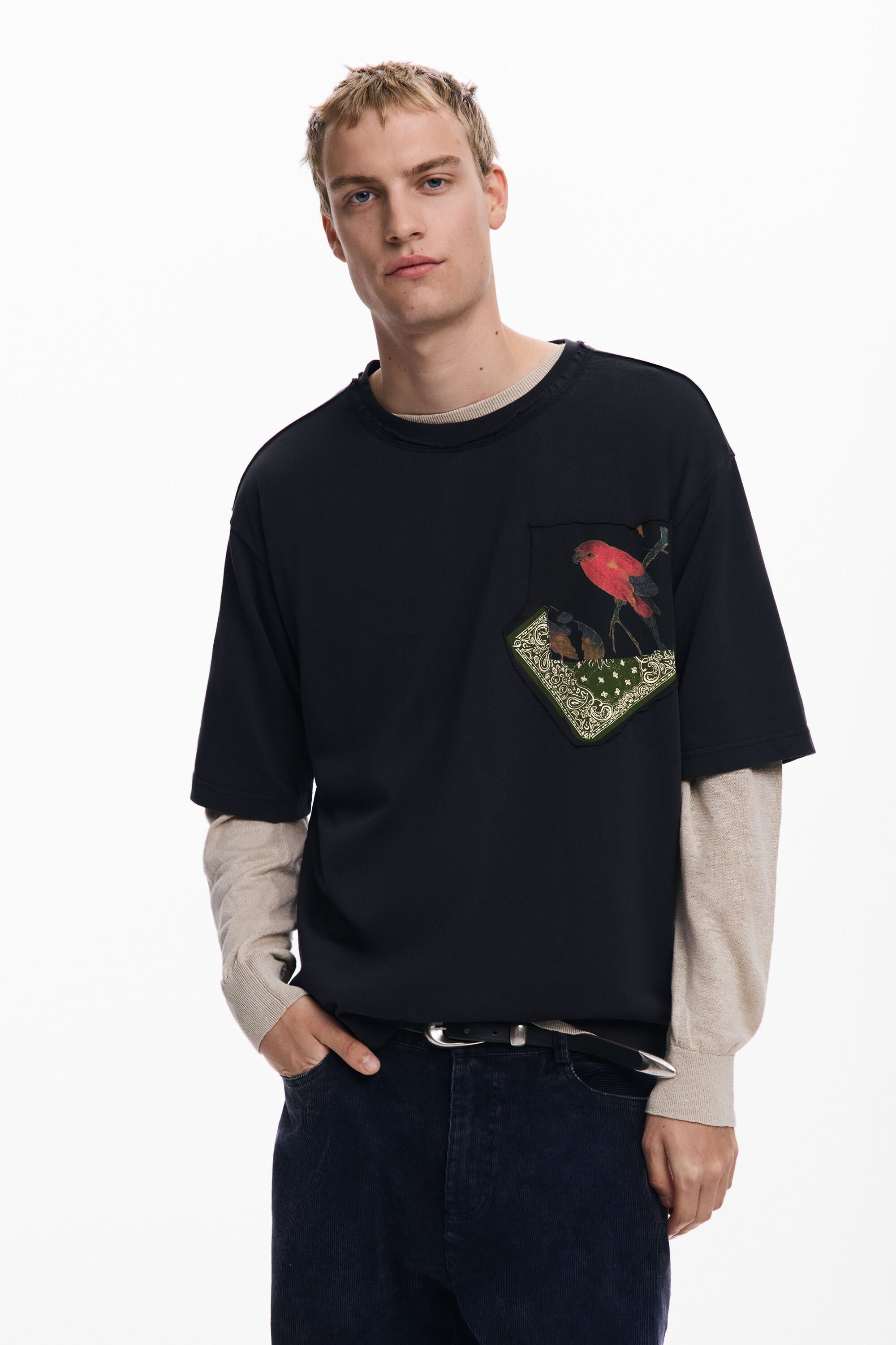 Desigual, Bedrucktes T-Shirt, Herren, Baumwolle, Schwarz, XXL
