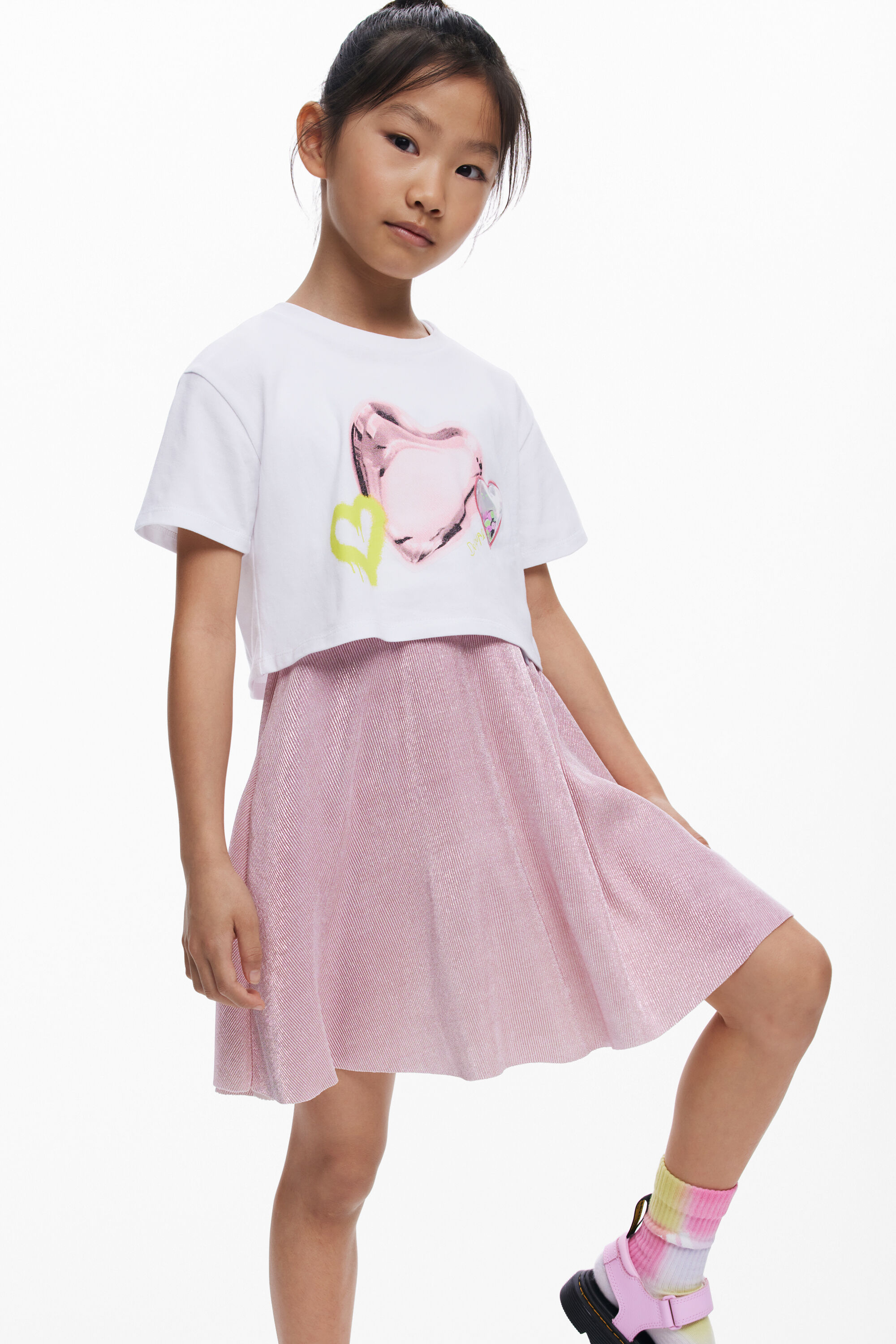 Desigual, Doppellagiges Kleid mit Herzen, Kinder, Baumwolle, Rot, 11/12