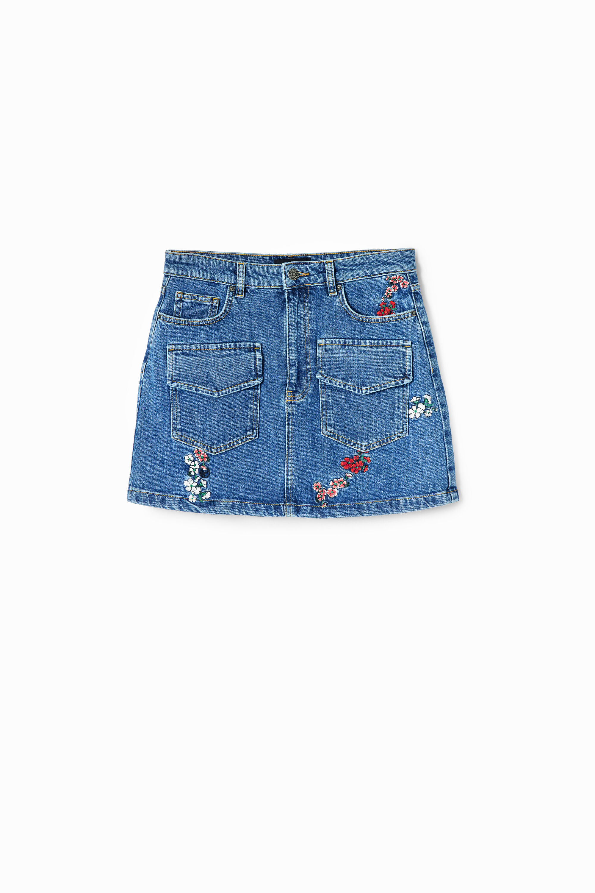 Desigual, Jeans-Minirock Blumen, Damen, Baumwolle, Blau, XL