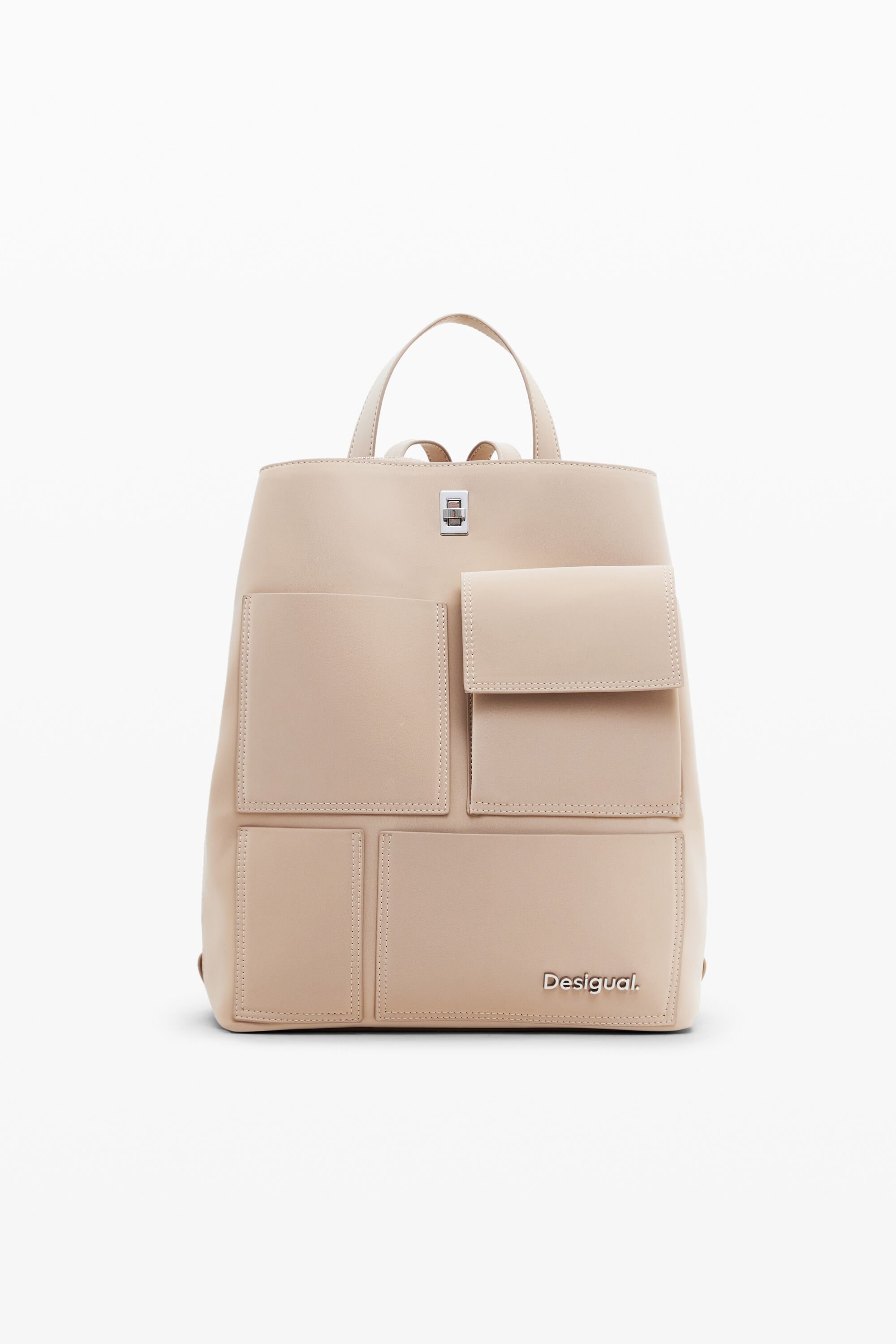 Desigual, Mittlerer Rucksack in Lederoptik mit Taschen, Polyurethan, Weiß, U