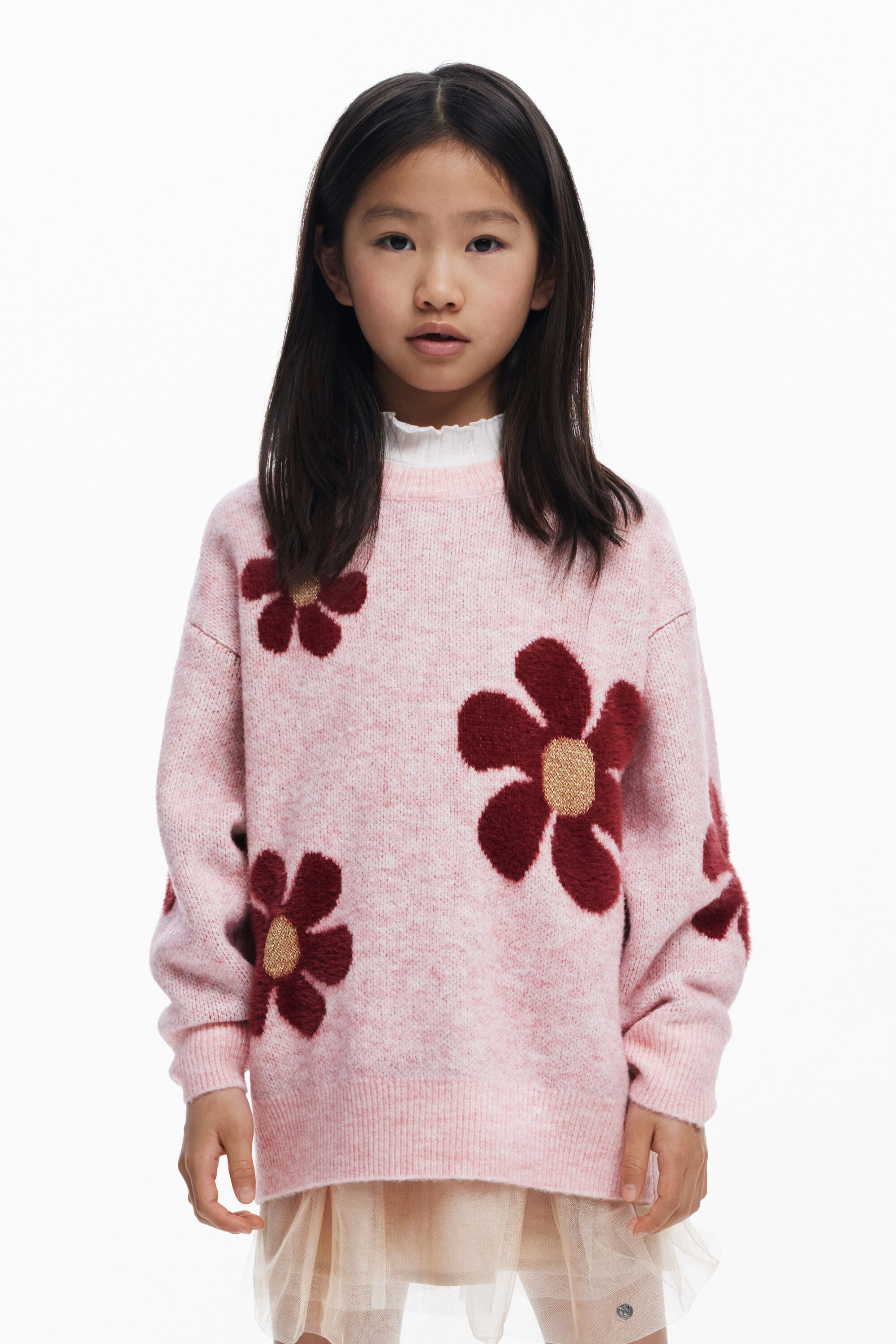 Desigual, Pullover mit großen Blumen, Kinder, Rot, 13/14