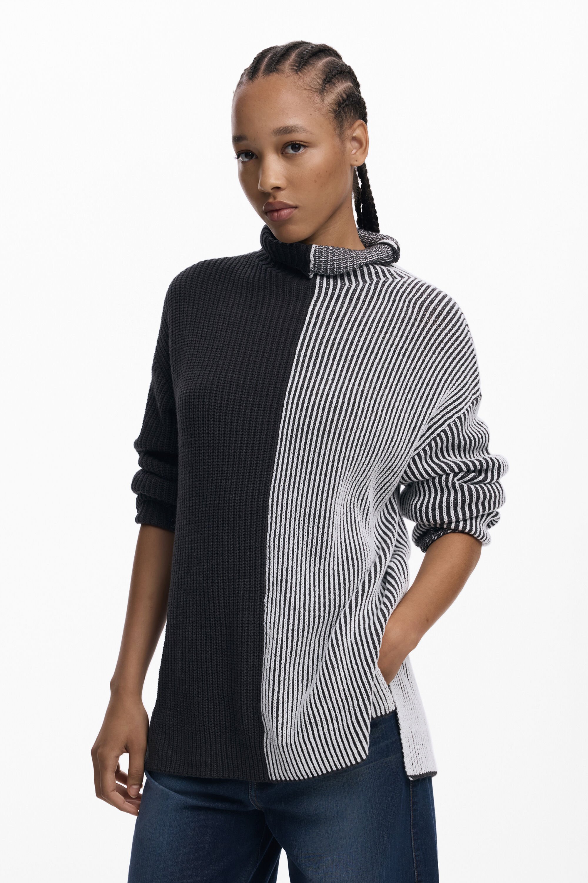 Desigual, Zweifarbiger gestreifter Pullover, Damen, Schwarz, S