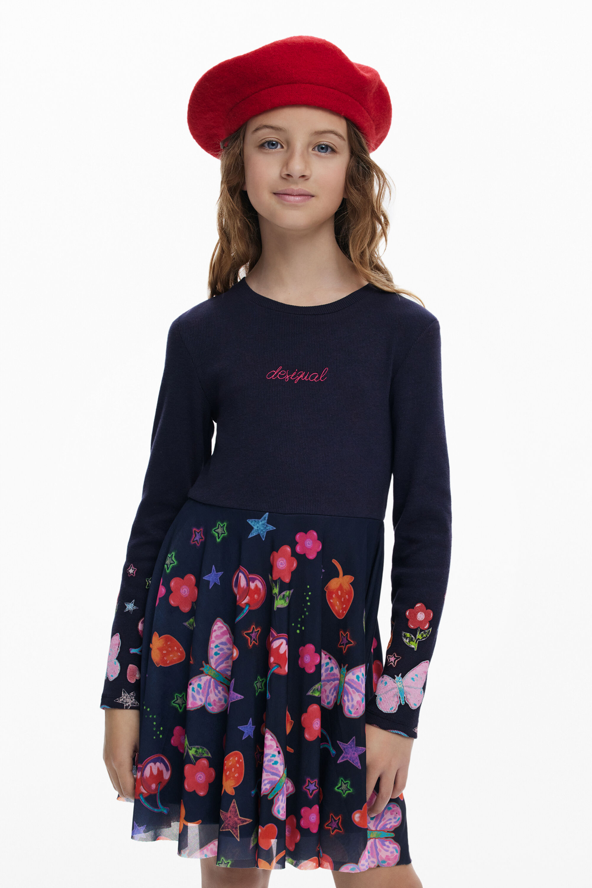 Desigual, Kleid mit Tüllrock und Formen, Kinder, Baumwolle, Blau, 9/10