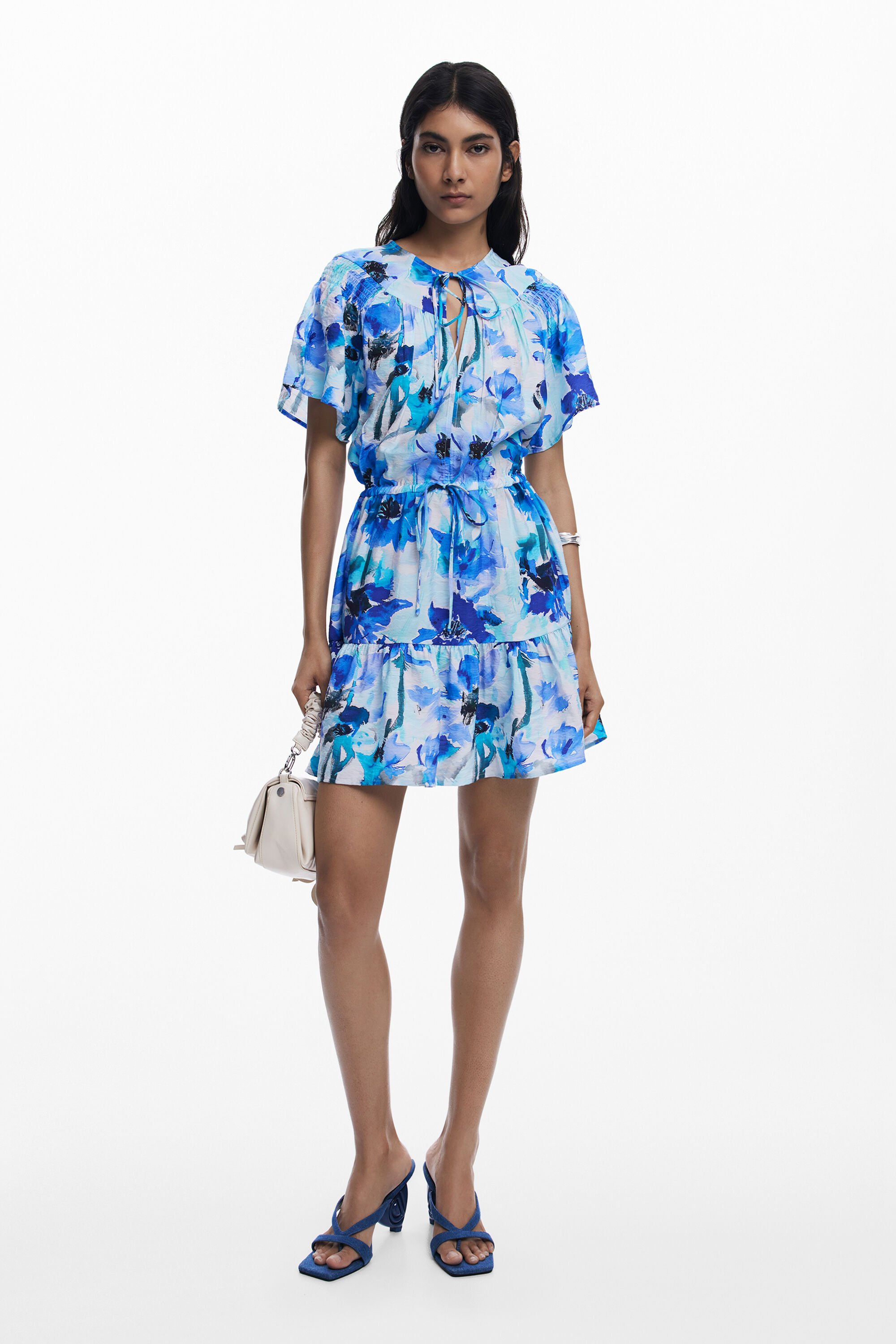 Desigual, Fließendes kurzes Kleid mit Schleife, Damen, S