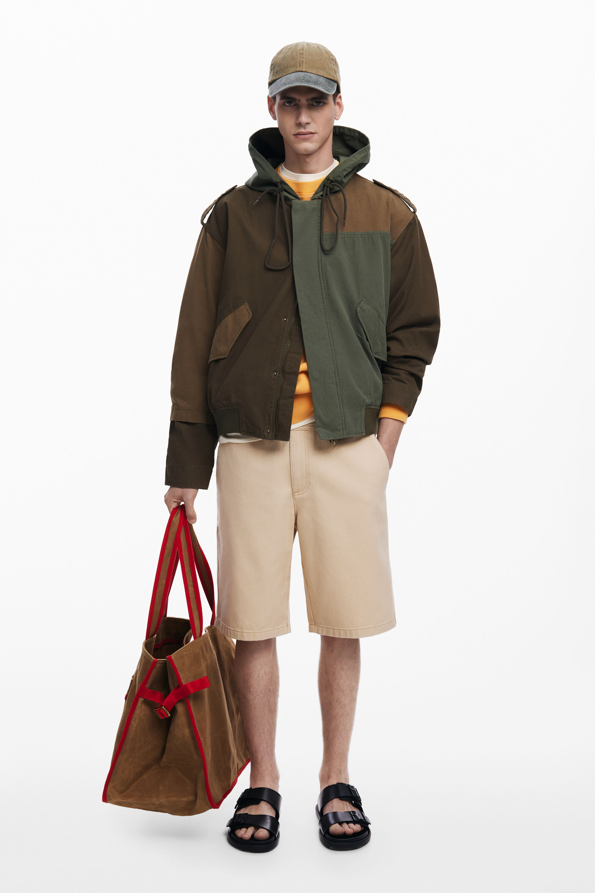 Desigual, Jacke mit Kapuze und Aufnähern, Herren, Baumwolle, GrüN, L