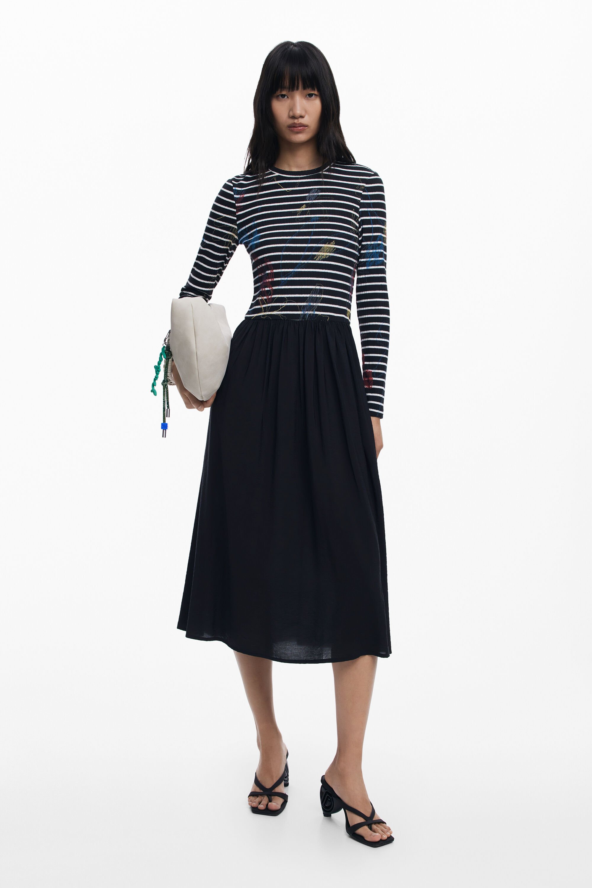 Desigual, Kleid mit Streifen kombiniert, Damen, Schwarz, XS