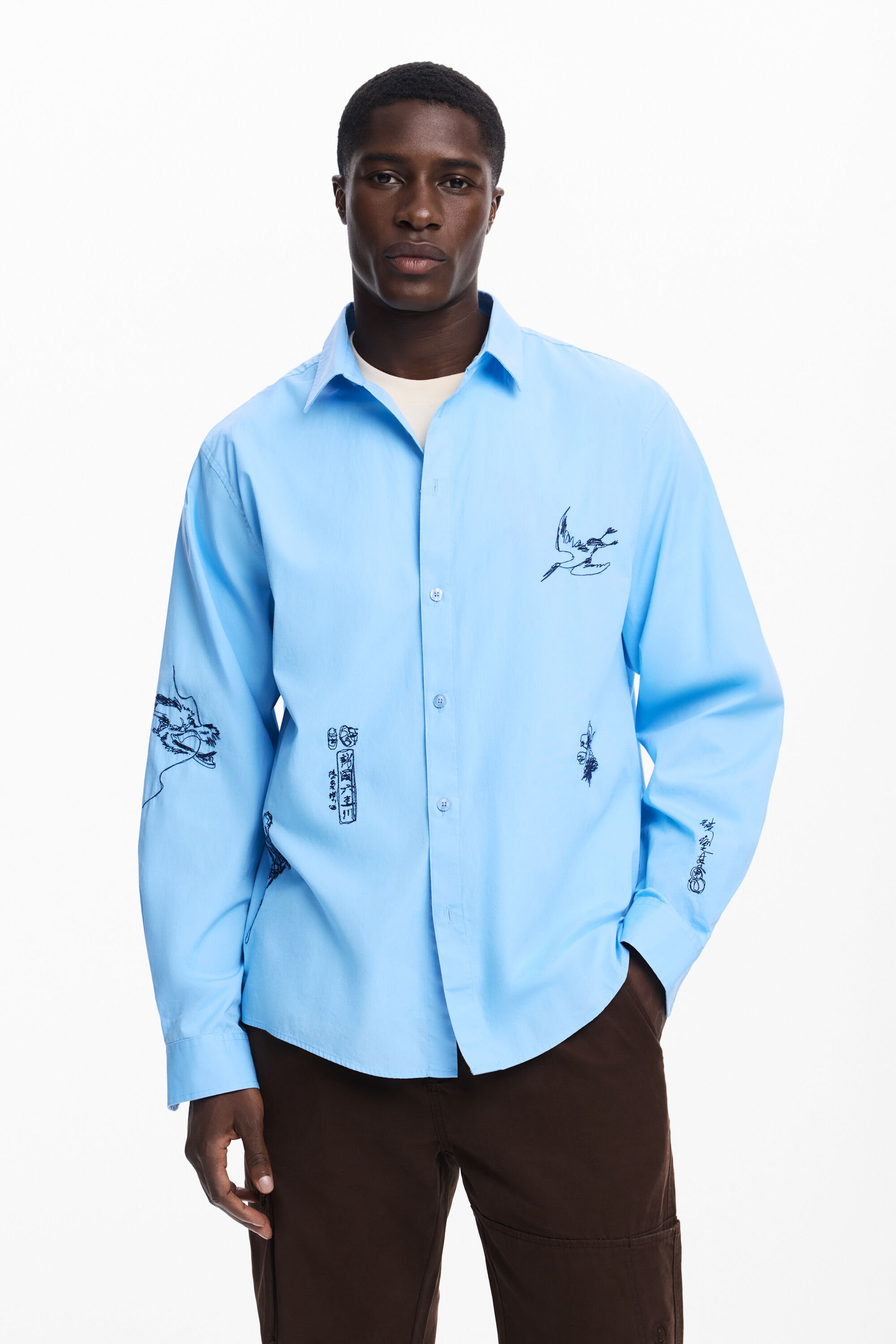 Desigual, Hemd mit Karpfenmustern, Herren, Baumwolle, Blau, L