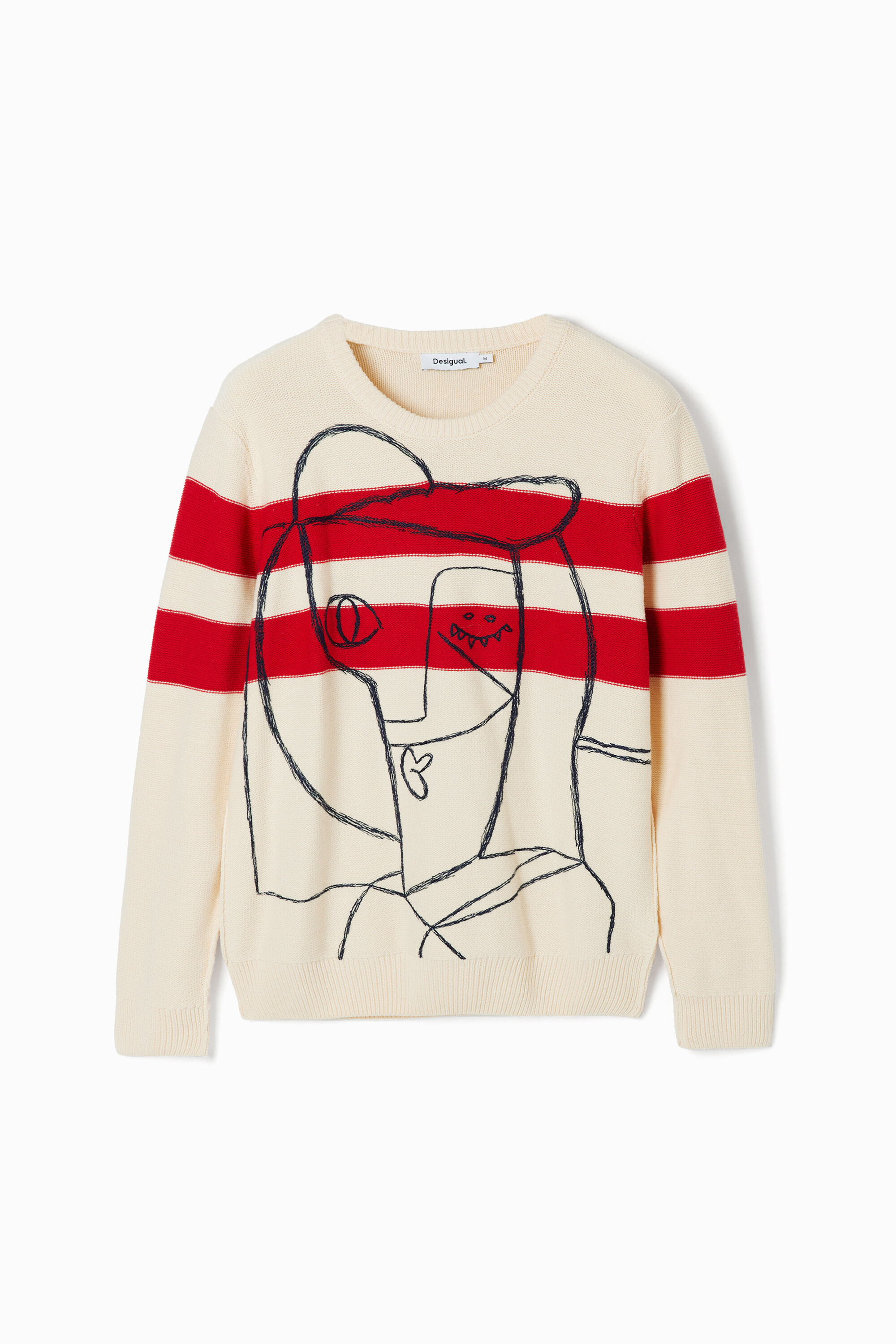 Desigual, Gestreifter Pullover mit Muster, Herren, Weiß, XXL