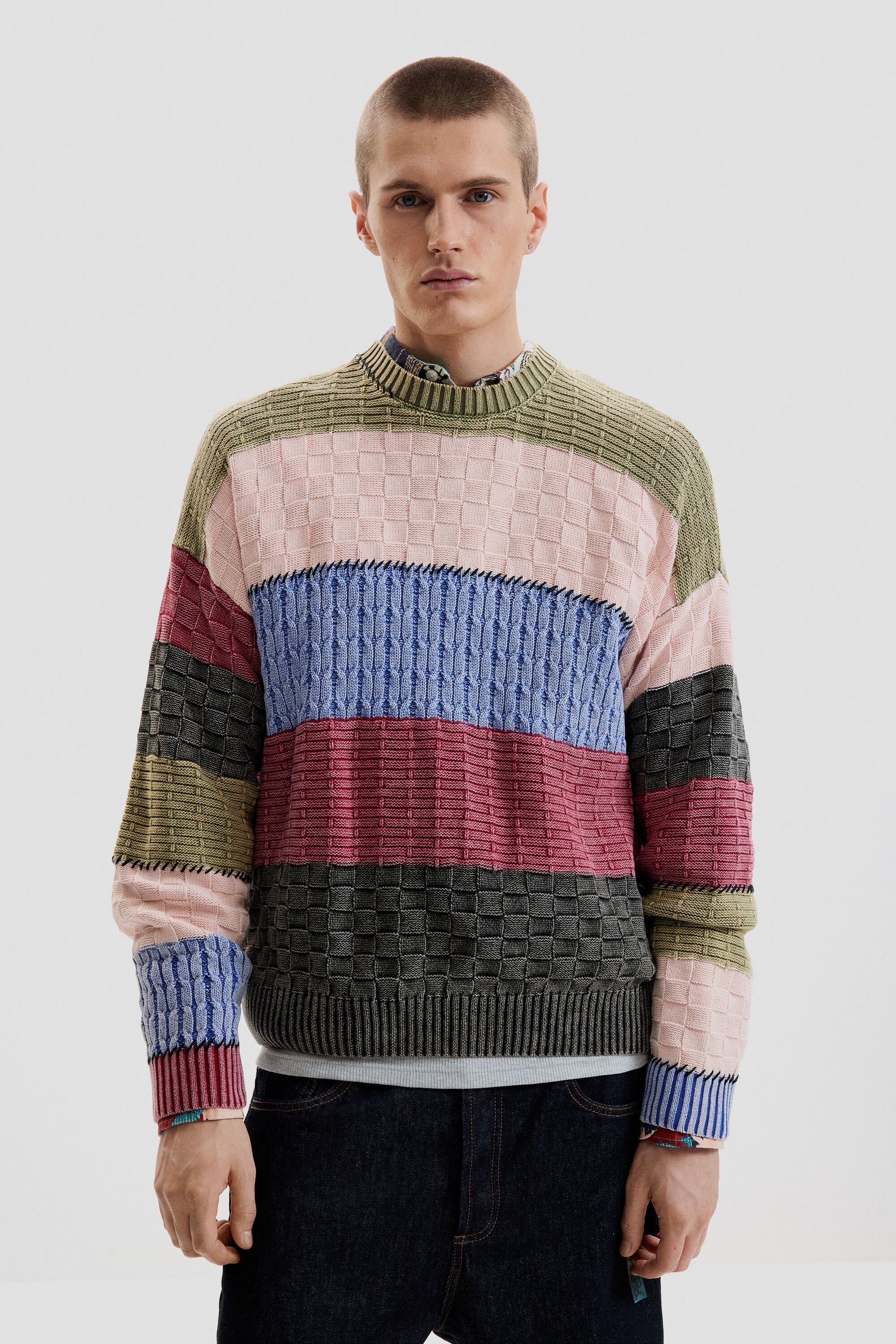 Desigual, Strickpullover mit Steppnähten, Herren, Baumwolle, M