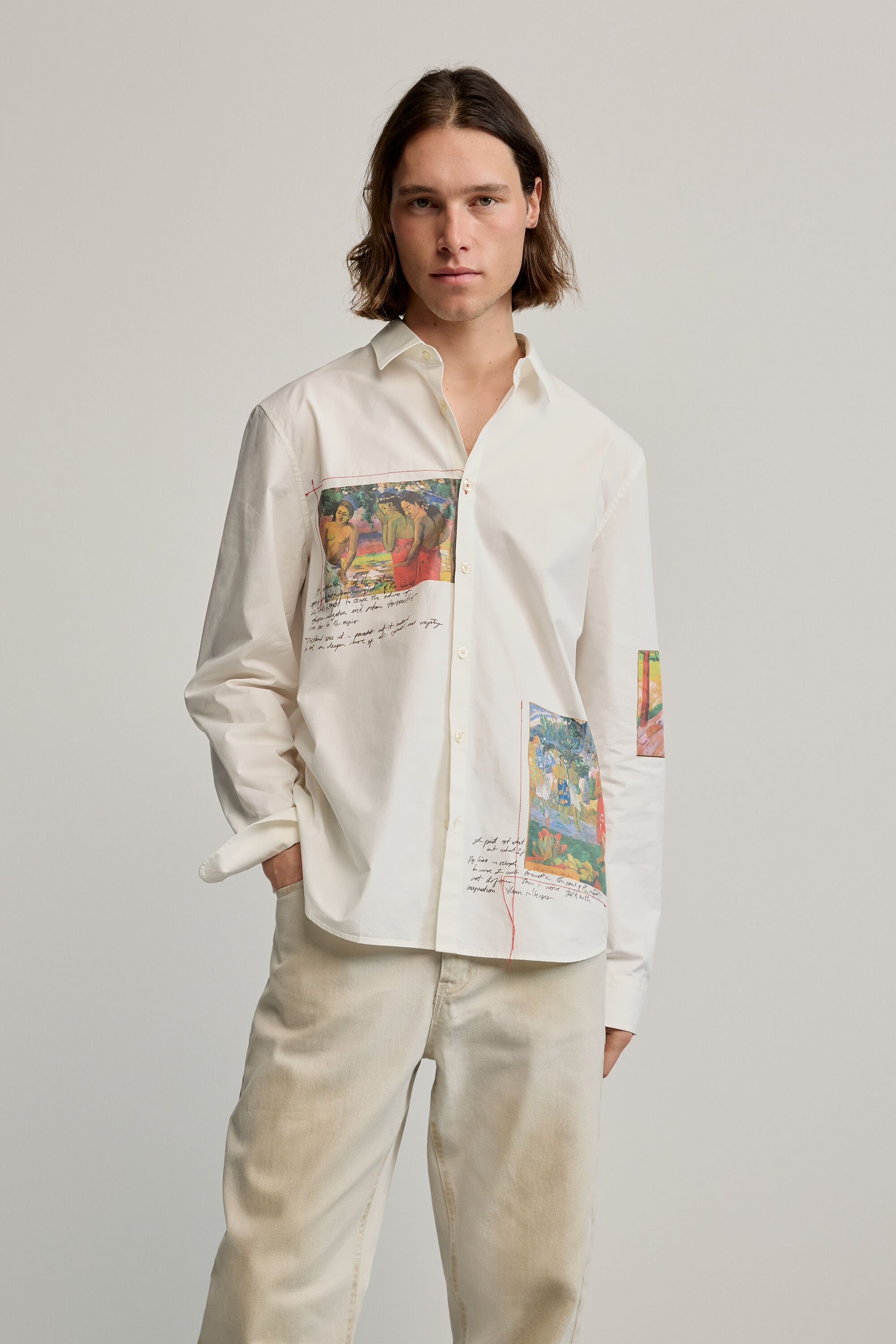 Desigual, Bedrucktes Gaugin-hemd, Herren, Baumwolle, Weiß, M