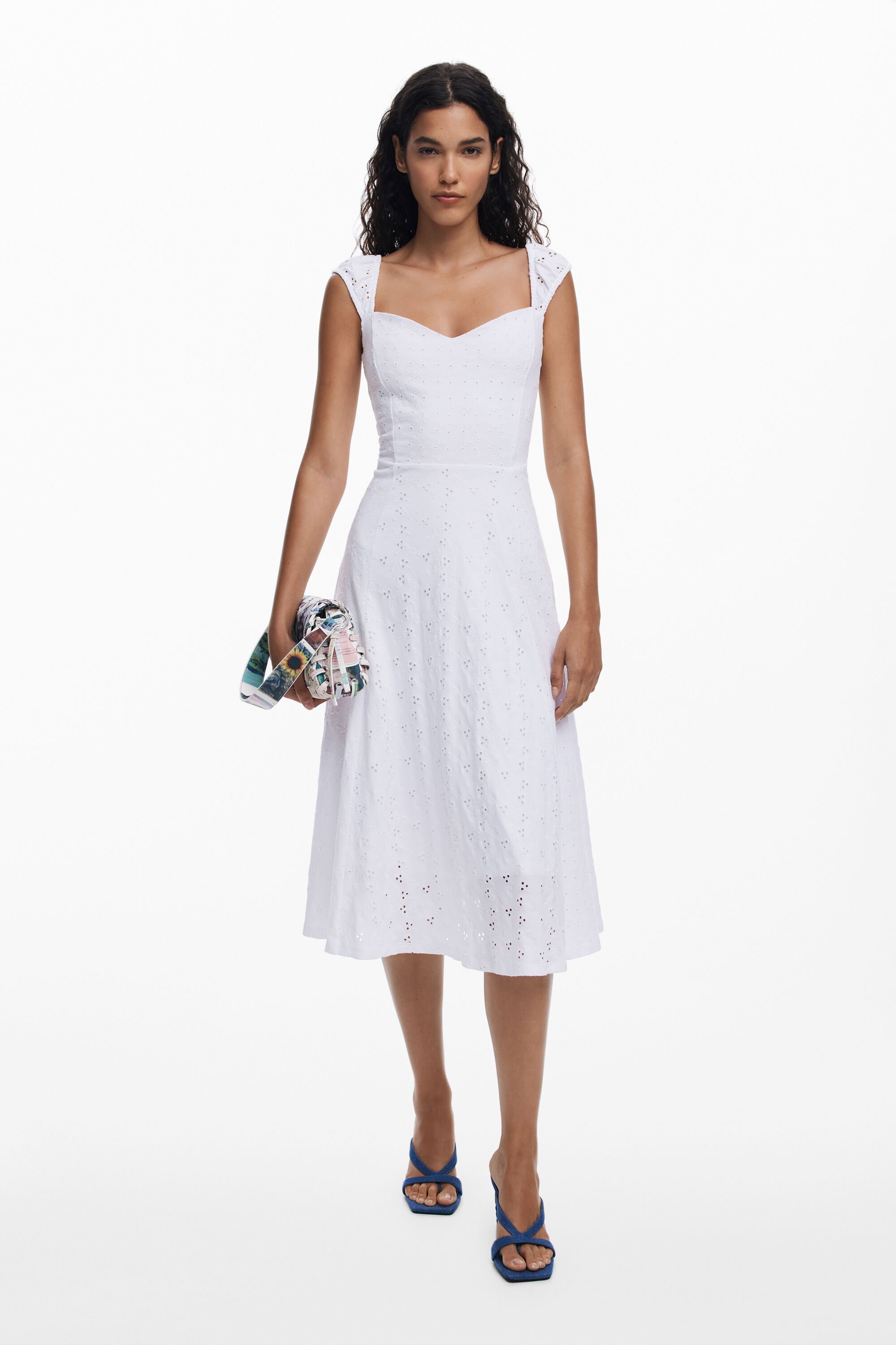 Desigual, Midikleid mit Stickereien, Damen, Baumwolle, Weiß, XL