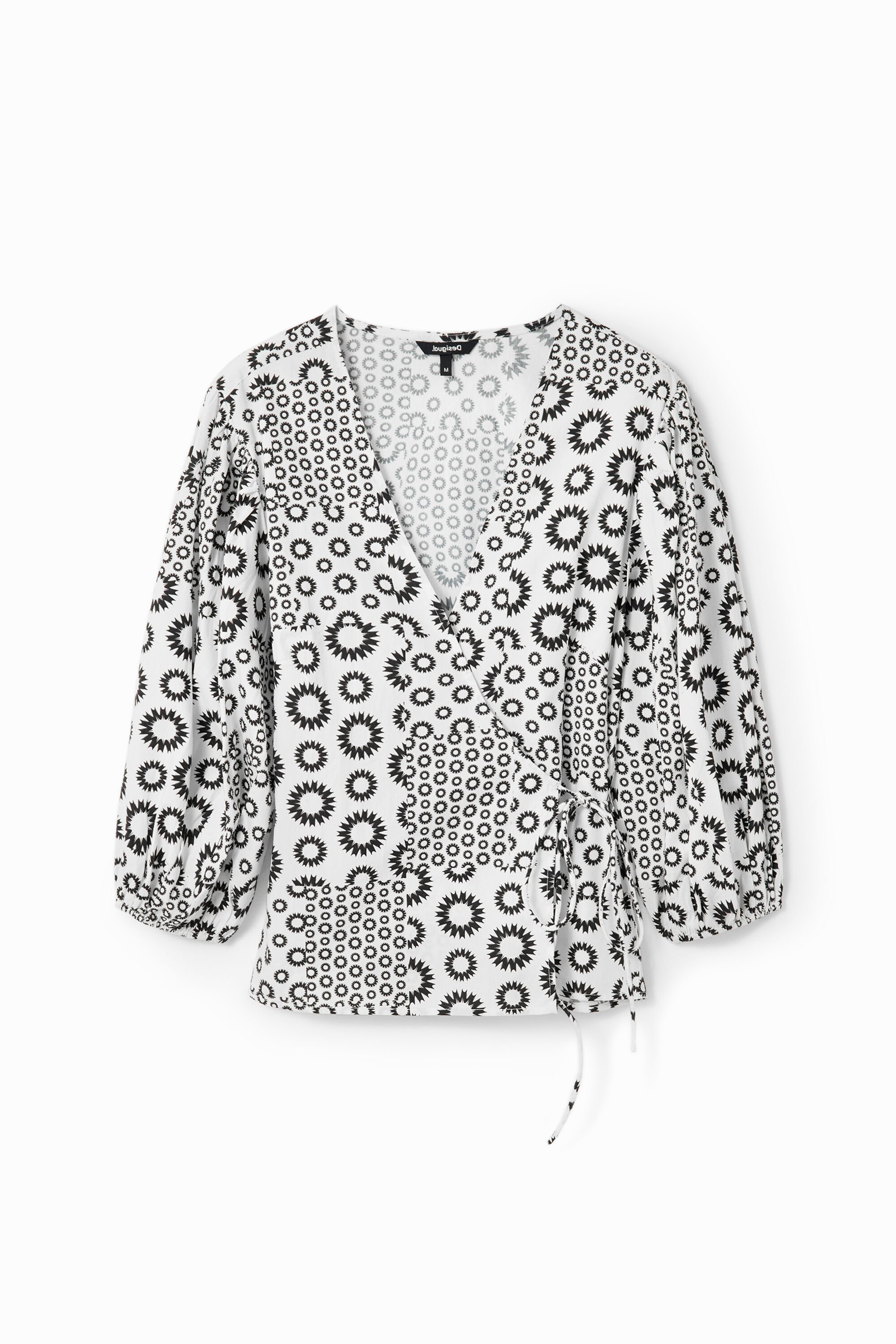 Desigual, Wickelbluse mit Muster, Damen, Baumwolle, Schwarz, S