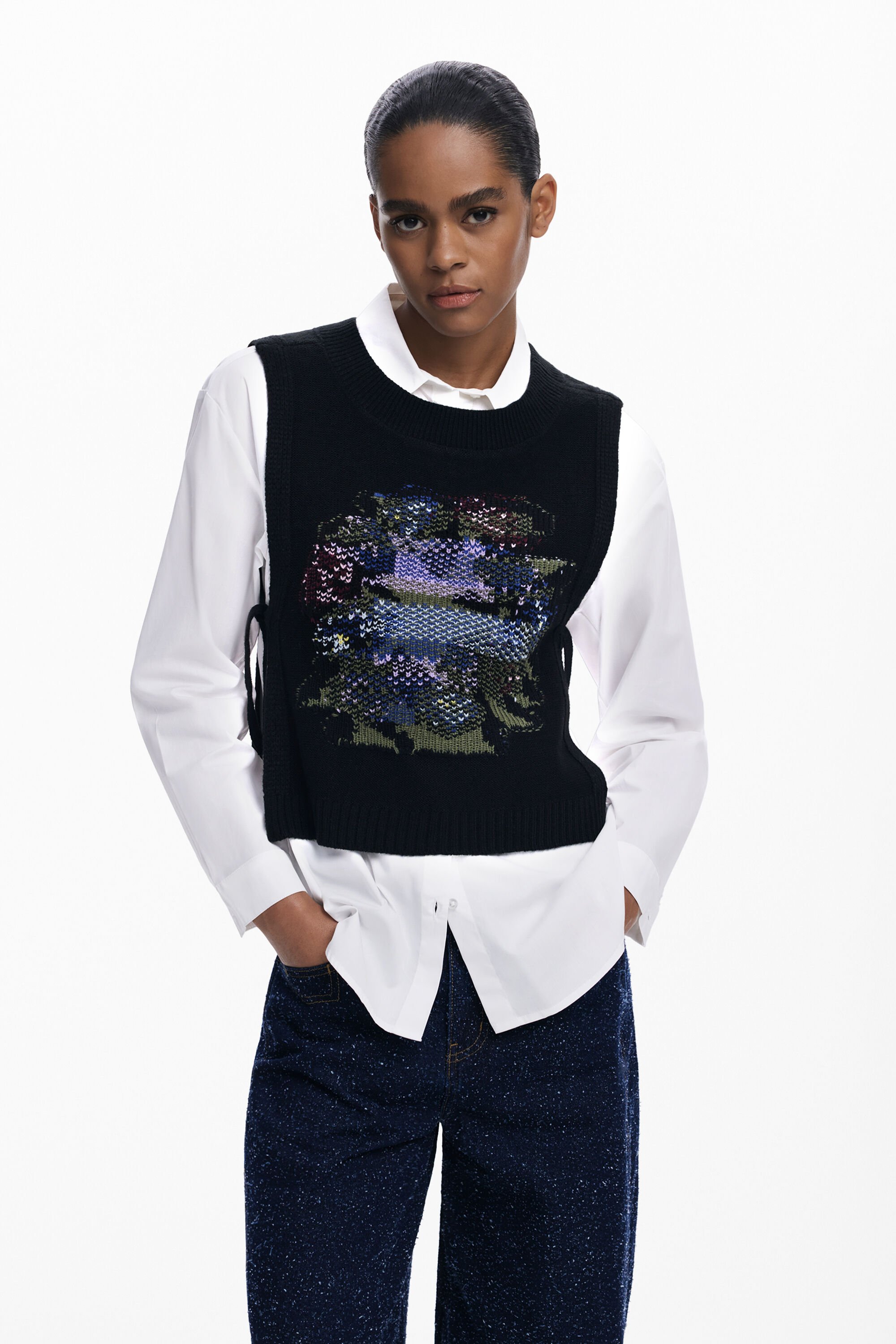 Desigual, 2-in-1-Bluse mit Blumenmuster, Damen, Baumwolle, Weiß, XS