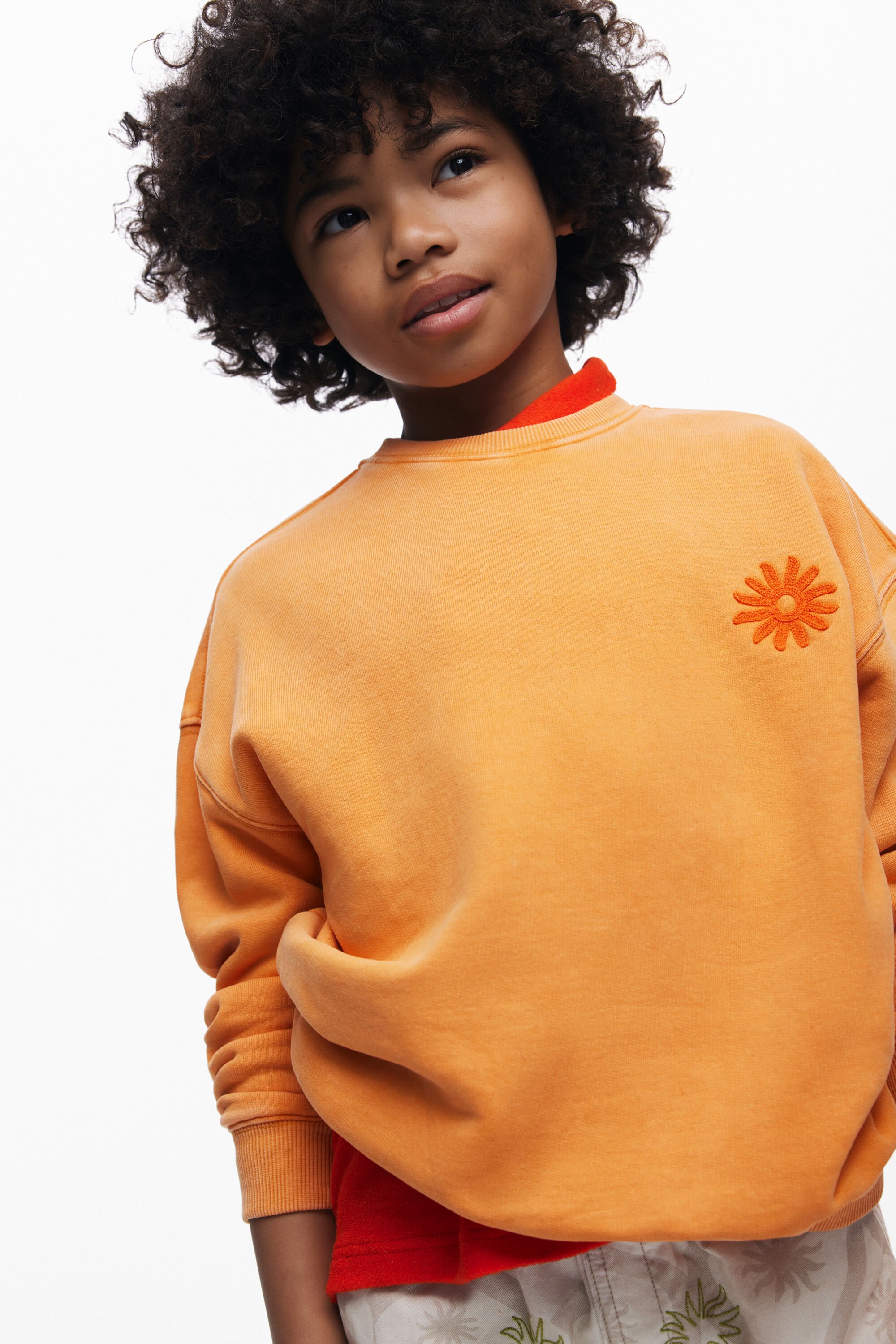 Desigual, Besticktes Sweatshirt Sonne, Kinder, Baumwolle, Orange, 11/12