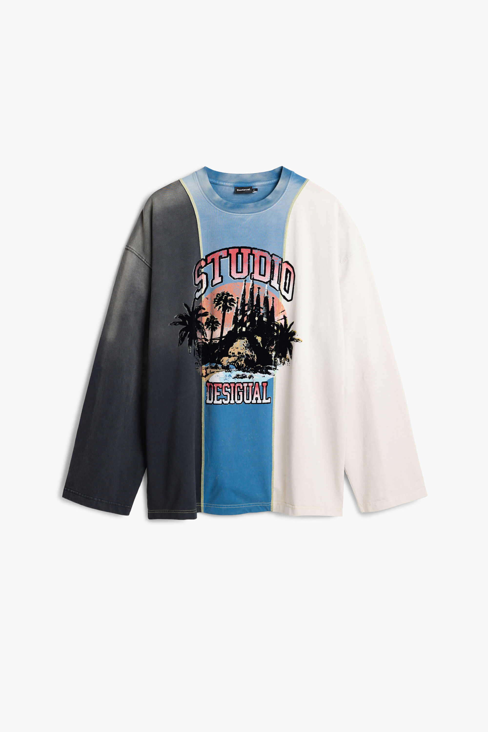 Desigual, T-Shirt mit Palmen Studio, Herren, Baumwolle, Blau, M