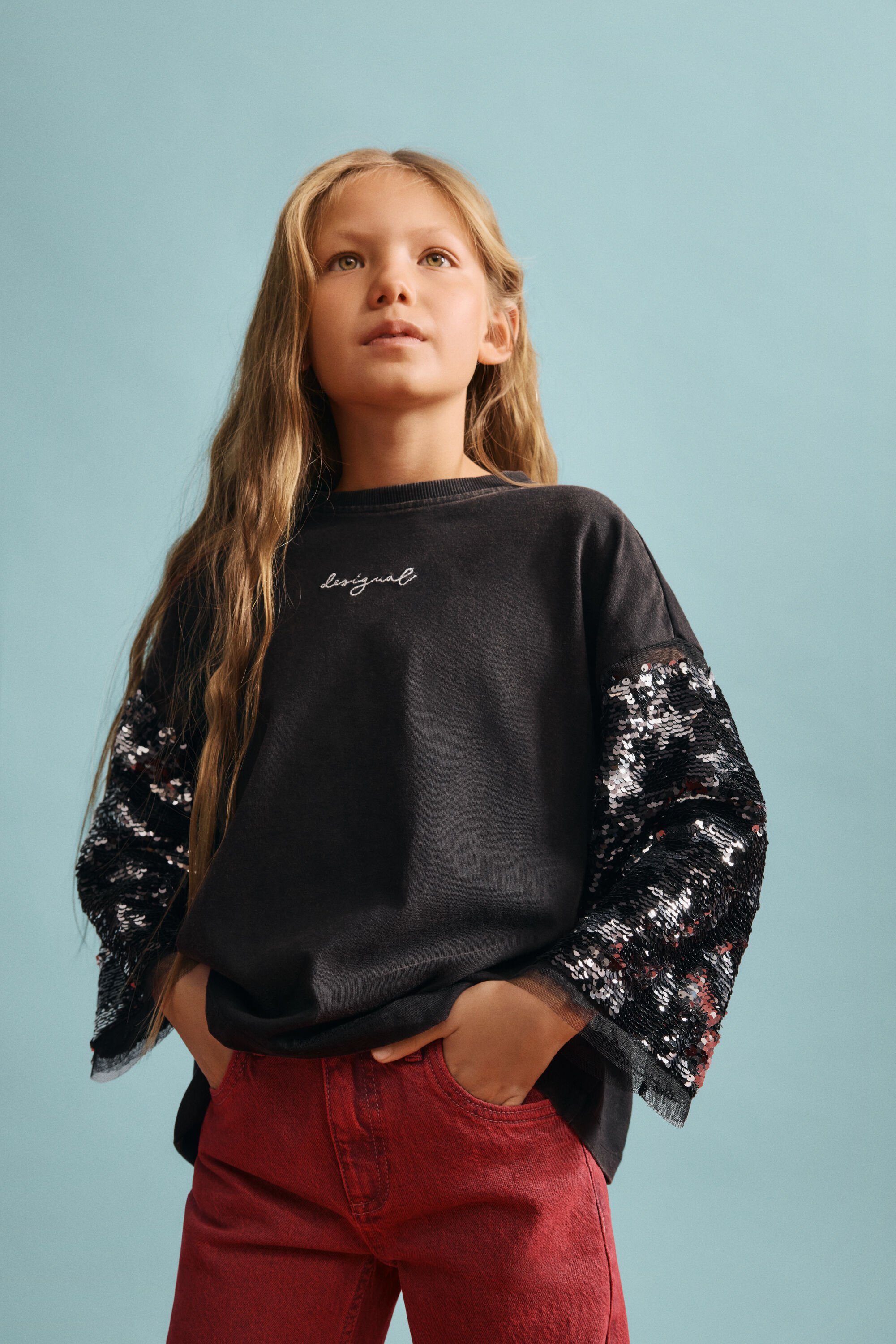 Desigual, 3/4-Ärmel-Shirt mit Sternen, Kinder, Schwarz, 7/8