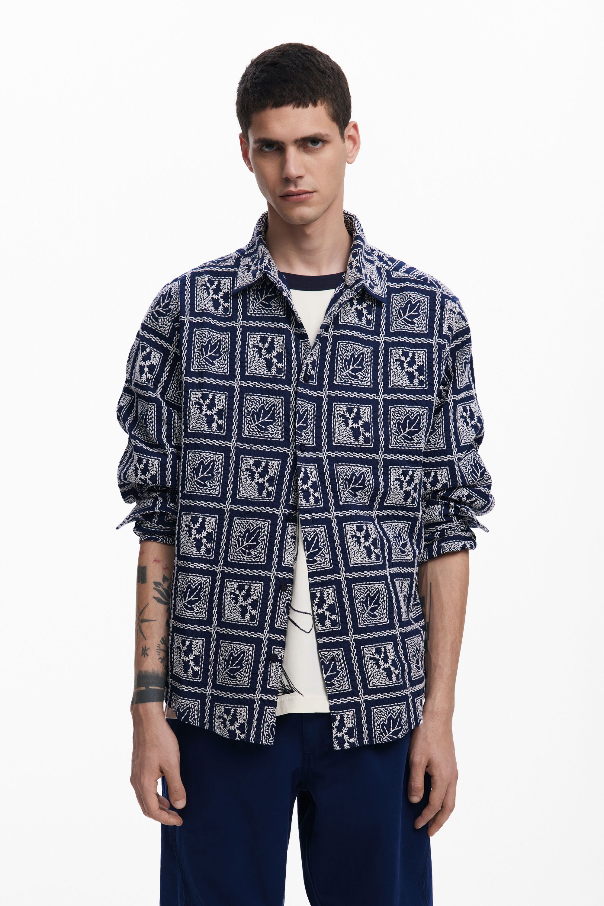 Desigual, Langärmliges Karohemd, Herren, Baumwolle, Blau, L