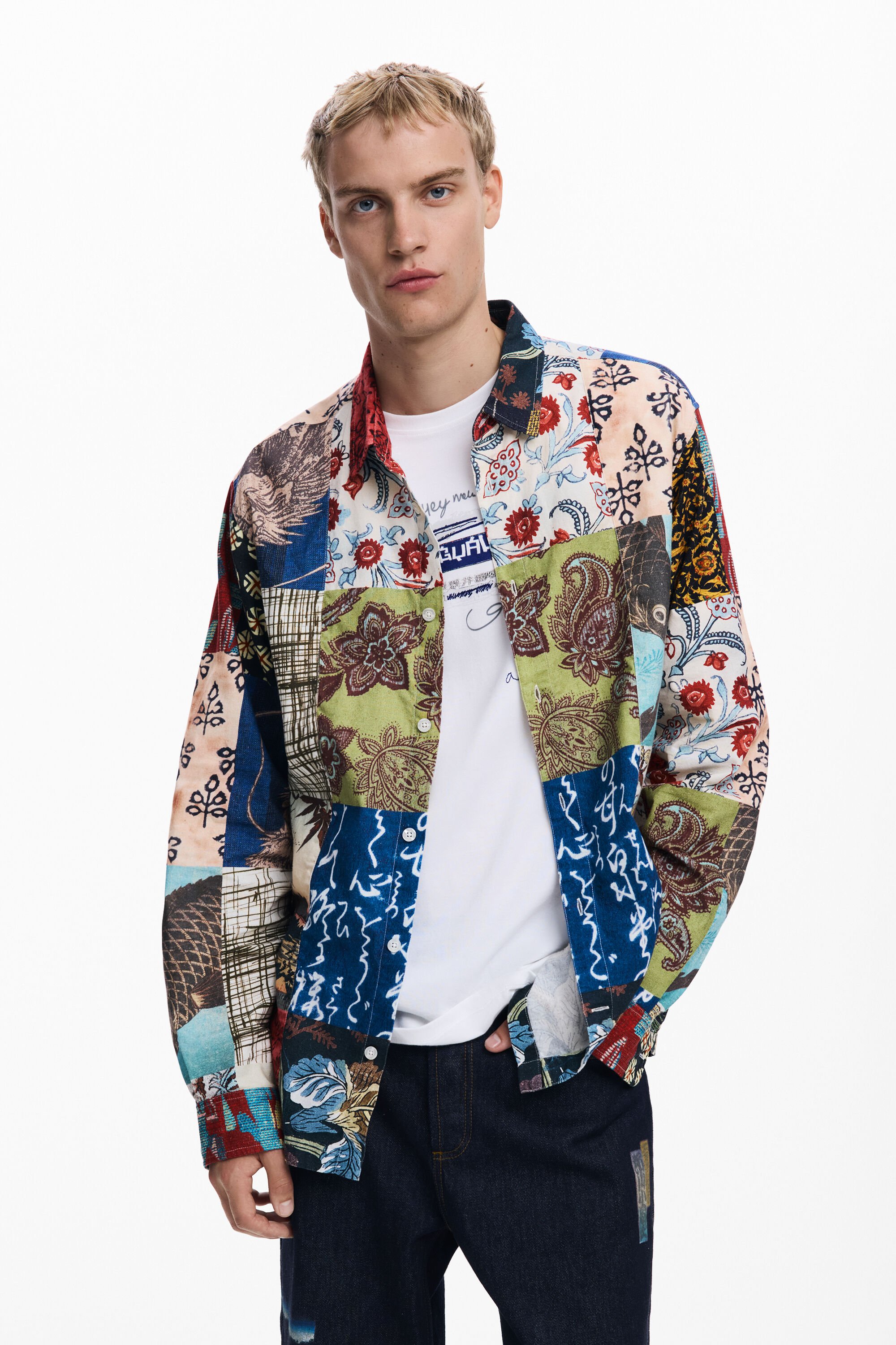 Desigual, Patch-Effekt-Hemd mit Karpfen, Herren, Baumwolle, S