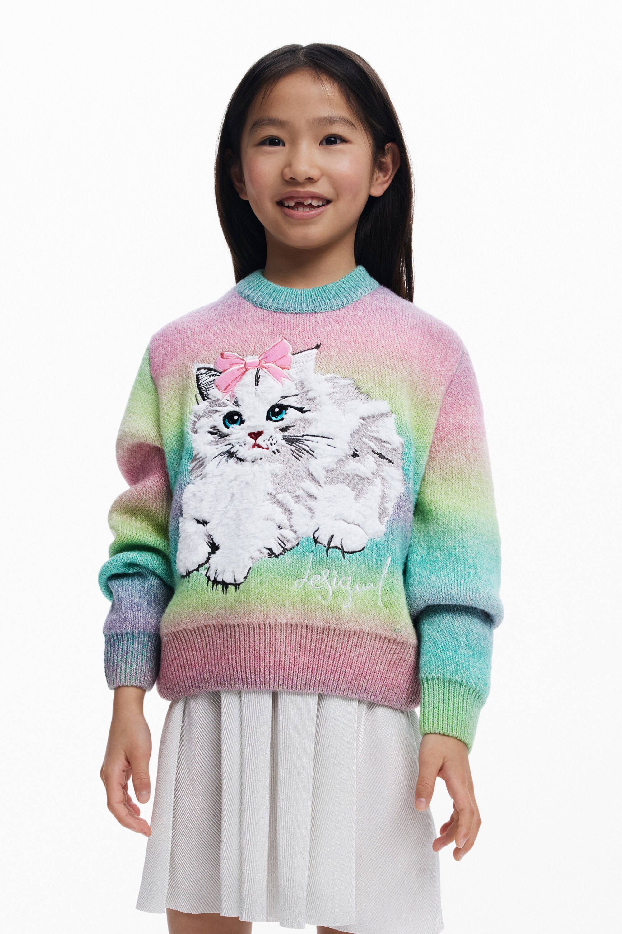 Desigual, Regenbogen-Katzen-Pullover, Kinder, 11/12