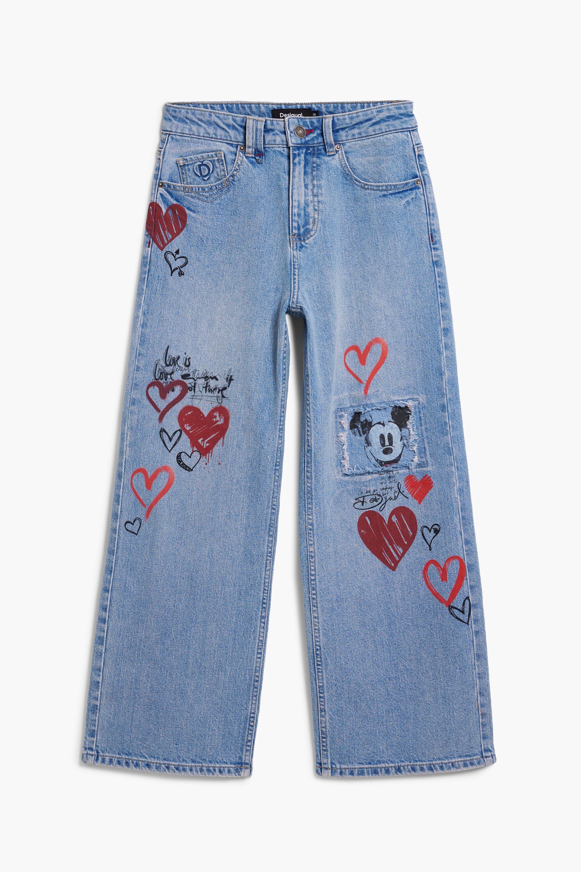 Desigual, Mickey Mouse™ Jeans mit Herzen, Damen, Baumwolle, Blau, 36