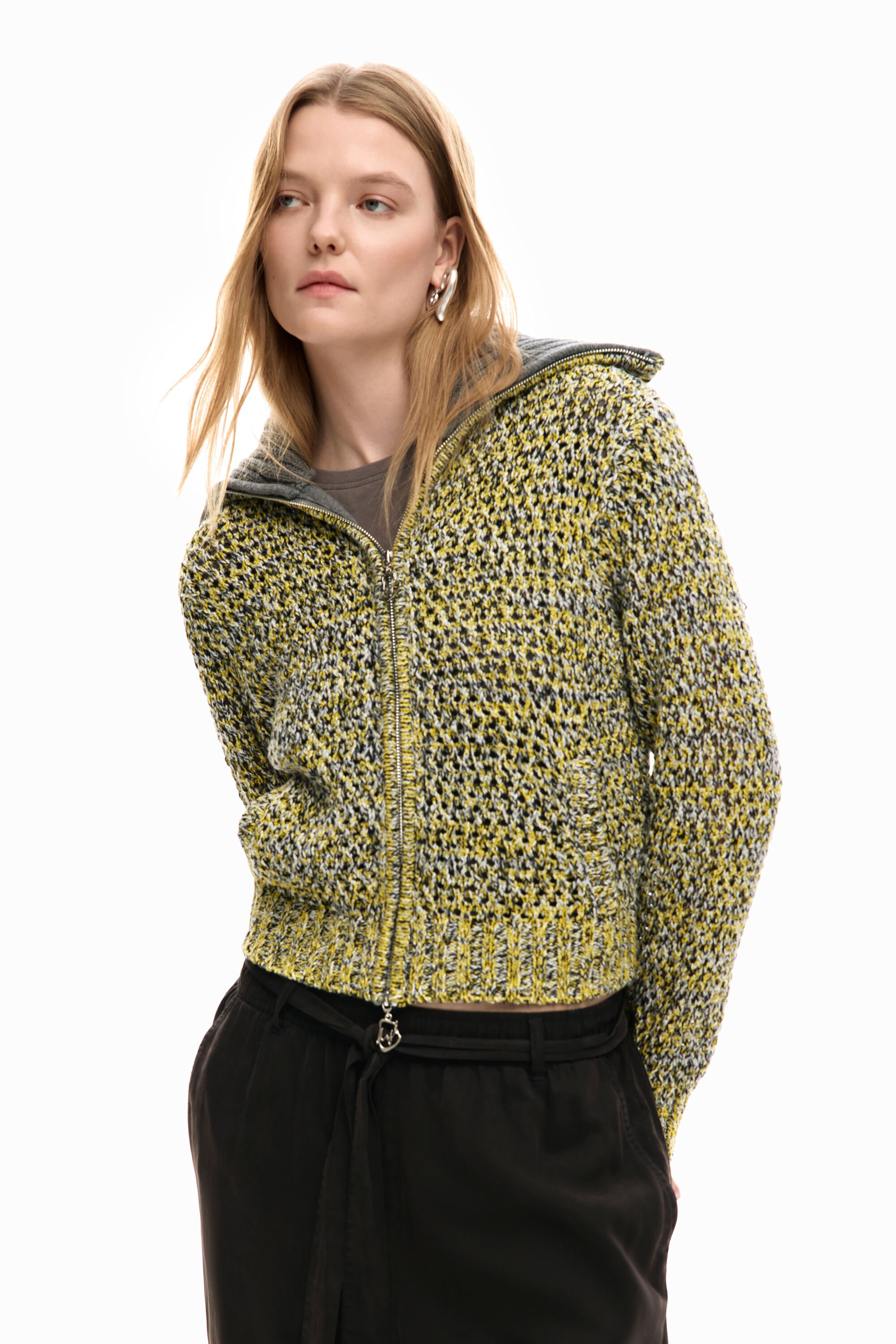 Desigual, Reißverschluss-Strickpullover, Damen, Schwarz, S