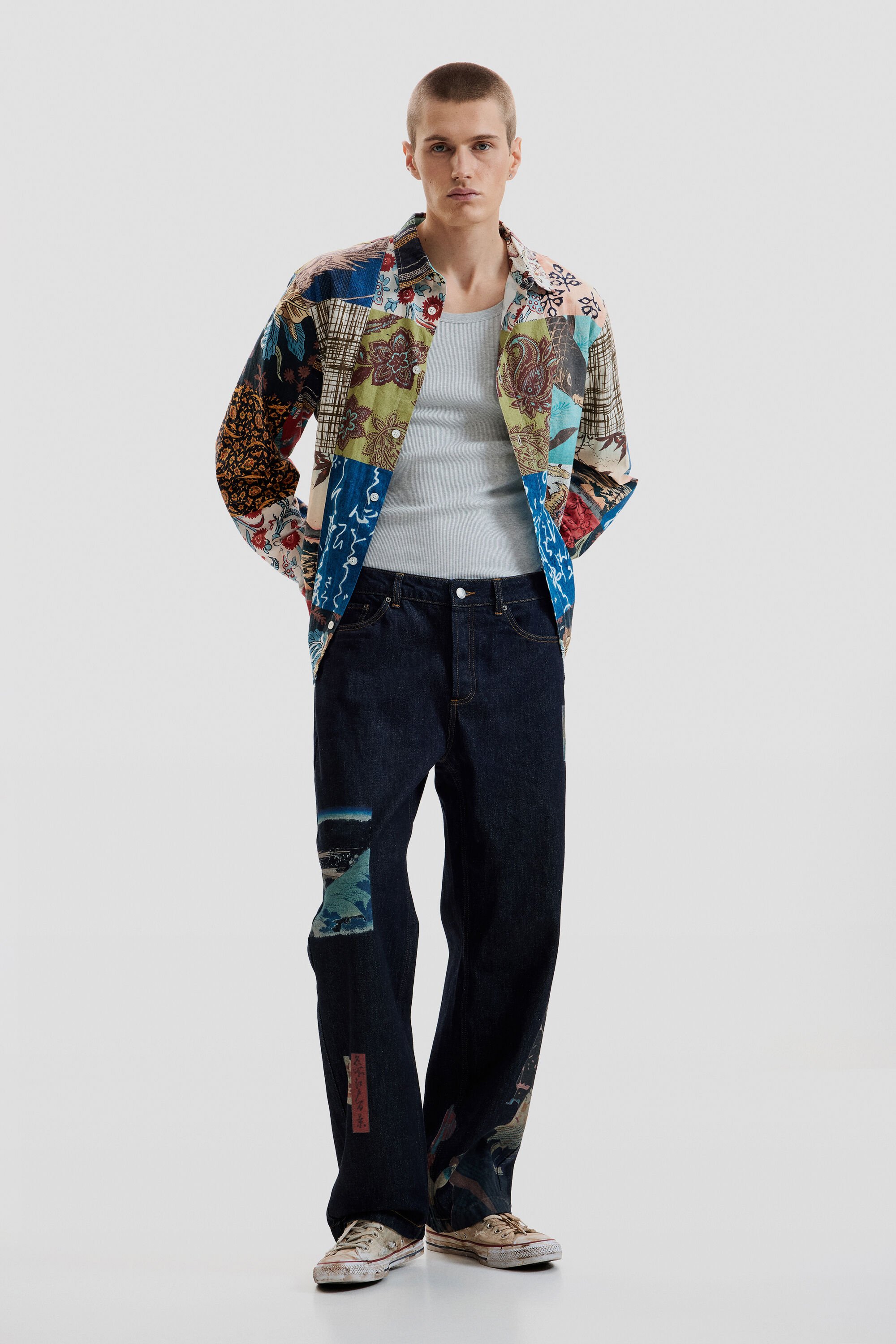 Desigual, Bedruckte Jeanshose im orientalischen Stil, Herren, Baumwolle, Blau, 36