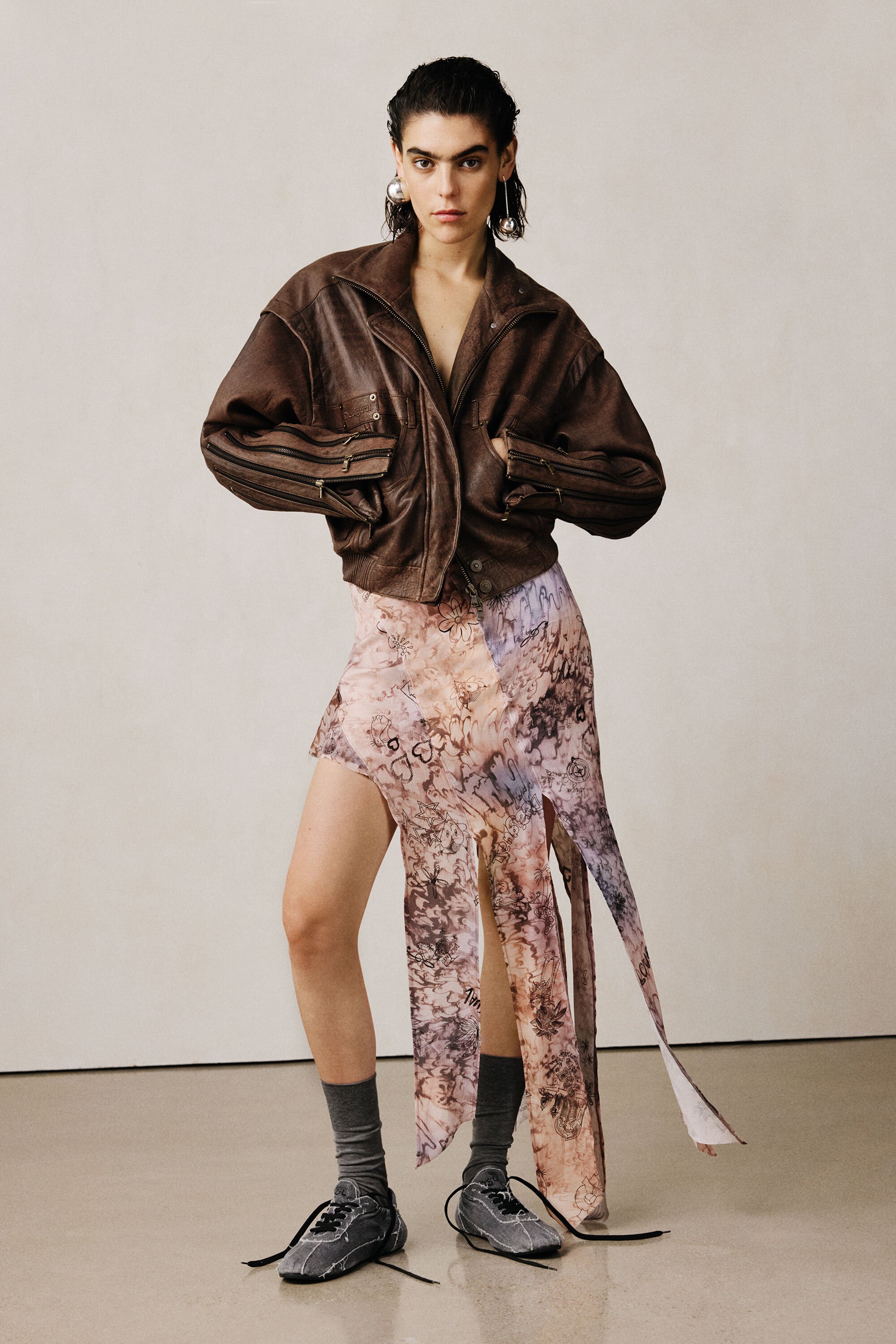 Desigual, Asymmetrischer Studio-Rock, Damen, Seide, Braun, M