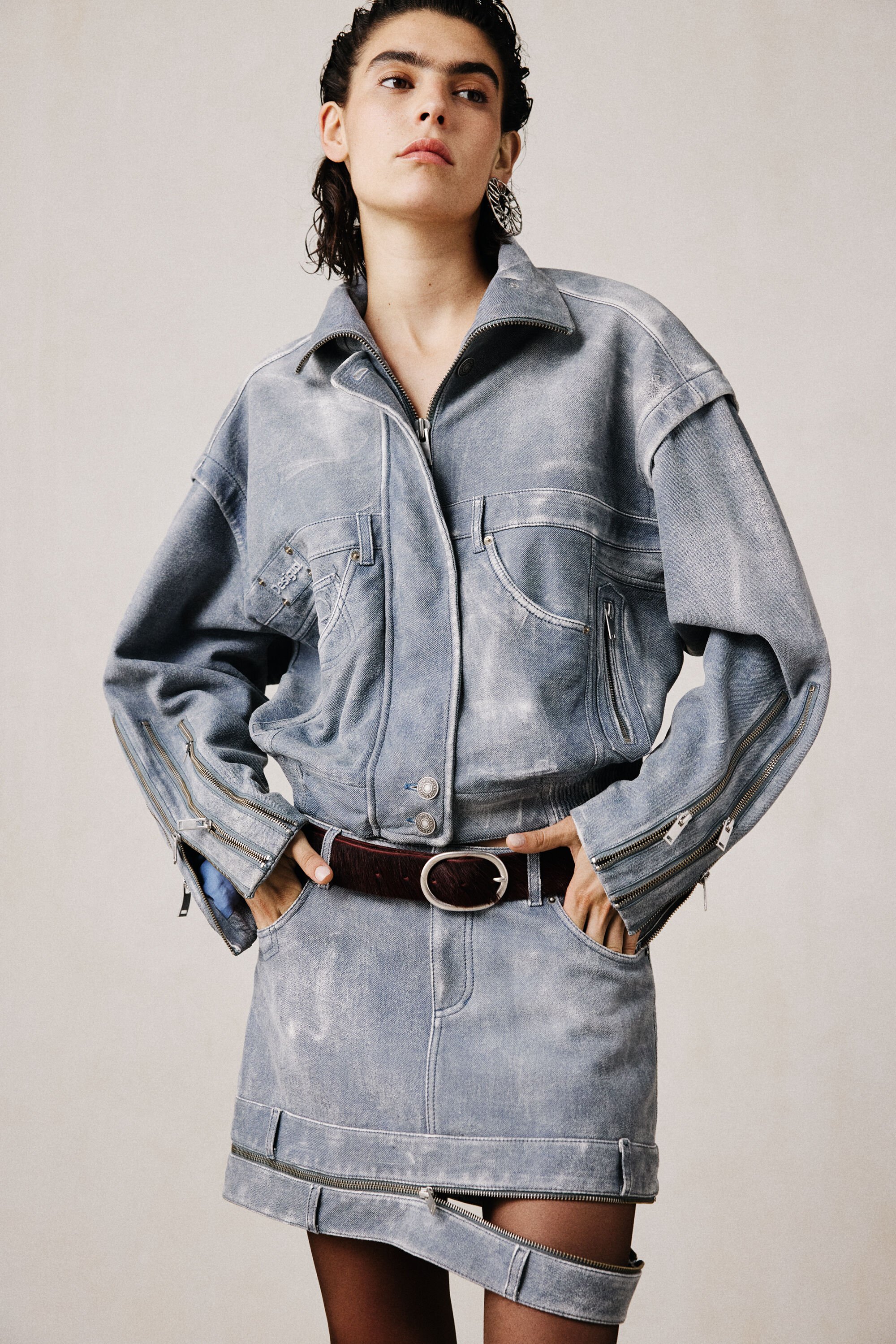 Desigual, Jacke aus Leder mit Denim-Effekt Studio, Damen, Sheep Leather, Blau, M