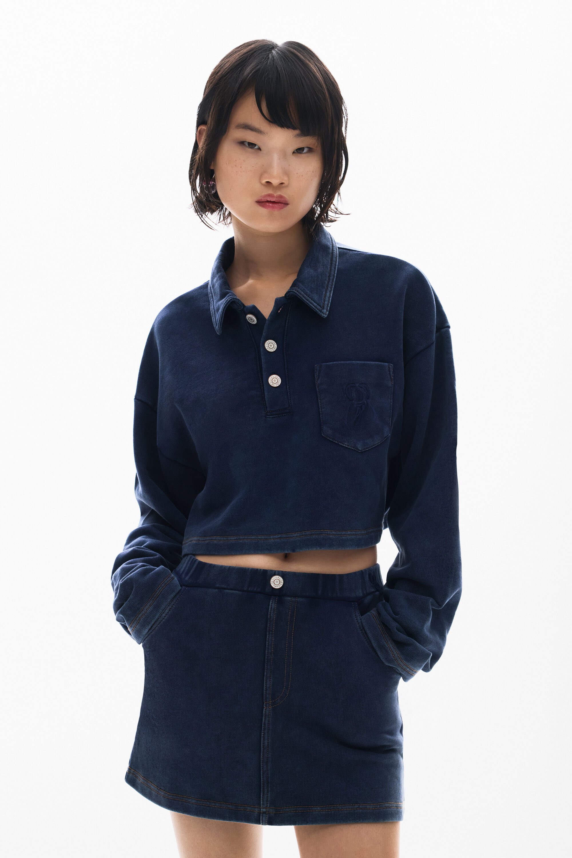 Desigual, Polosweatshirt mit Knöpfen, Damen, Baumwolle, Schwarz, S