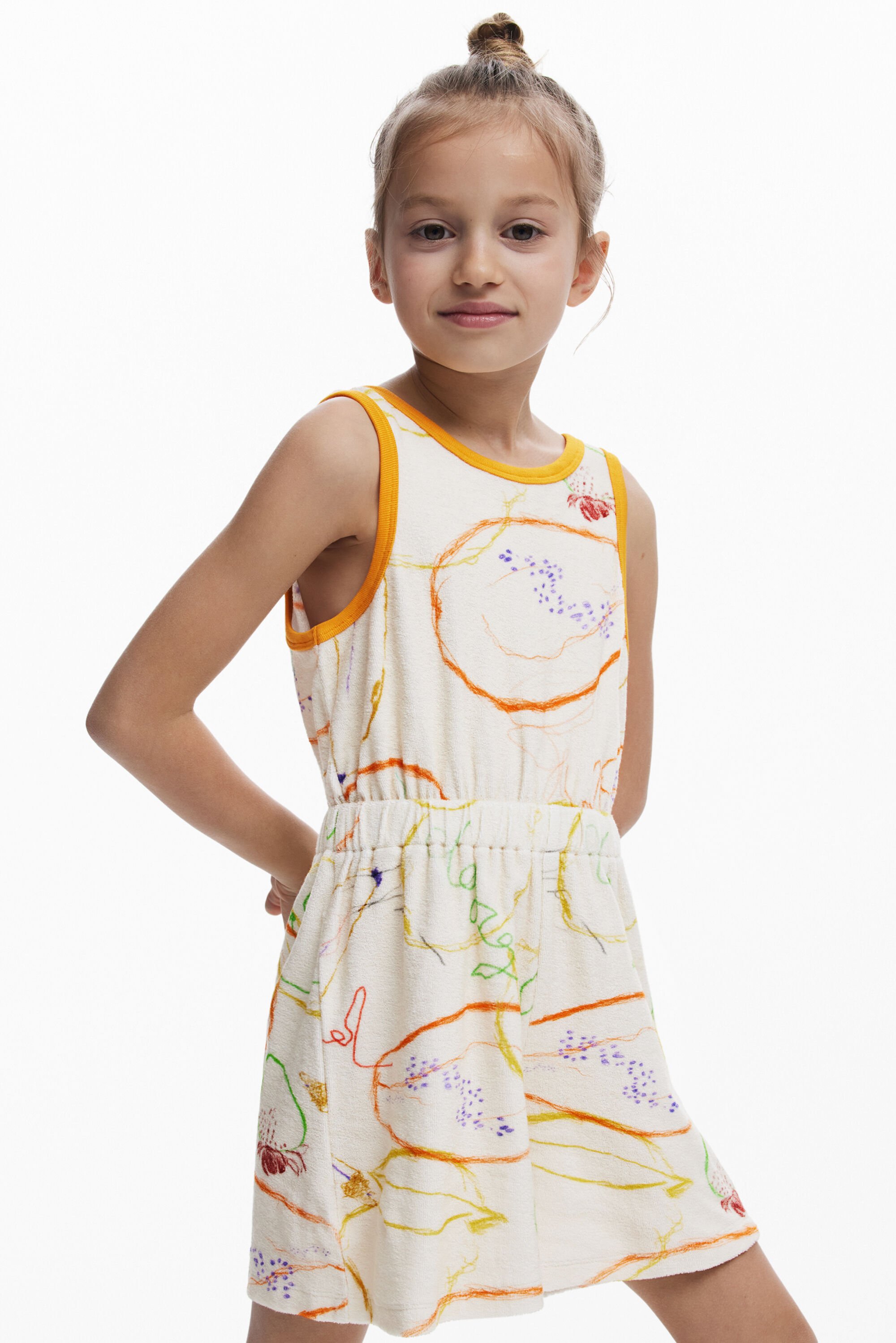 Desigual, Kurzer Overall mit Strichen, Kinder, Baumwolle, Weiß, 7/8