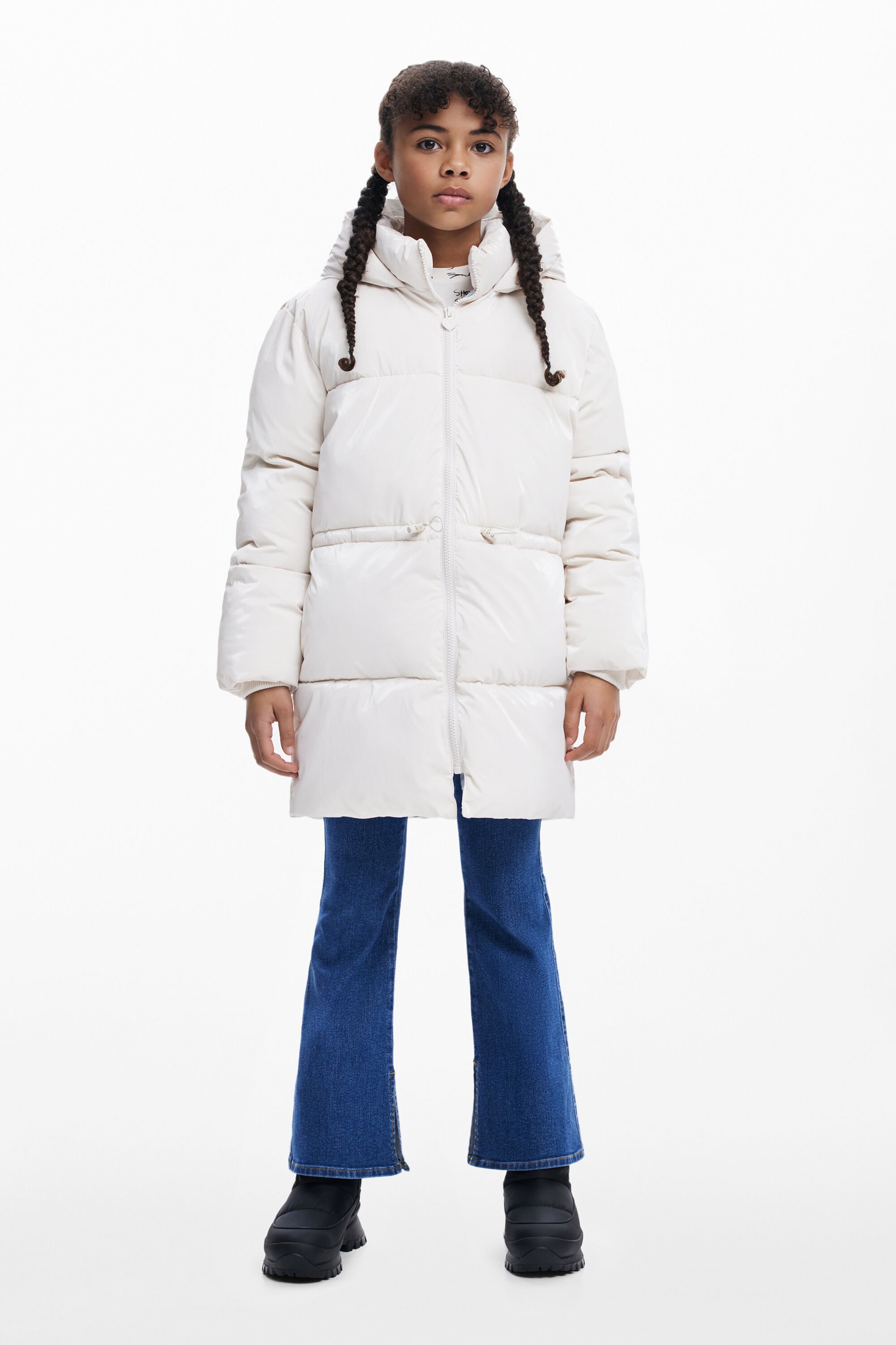 Desigual, Lange glänzende Steppjacke, Kinder, Weiß, 11/12