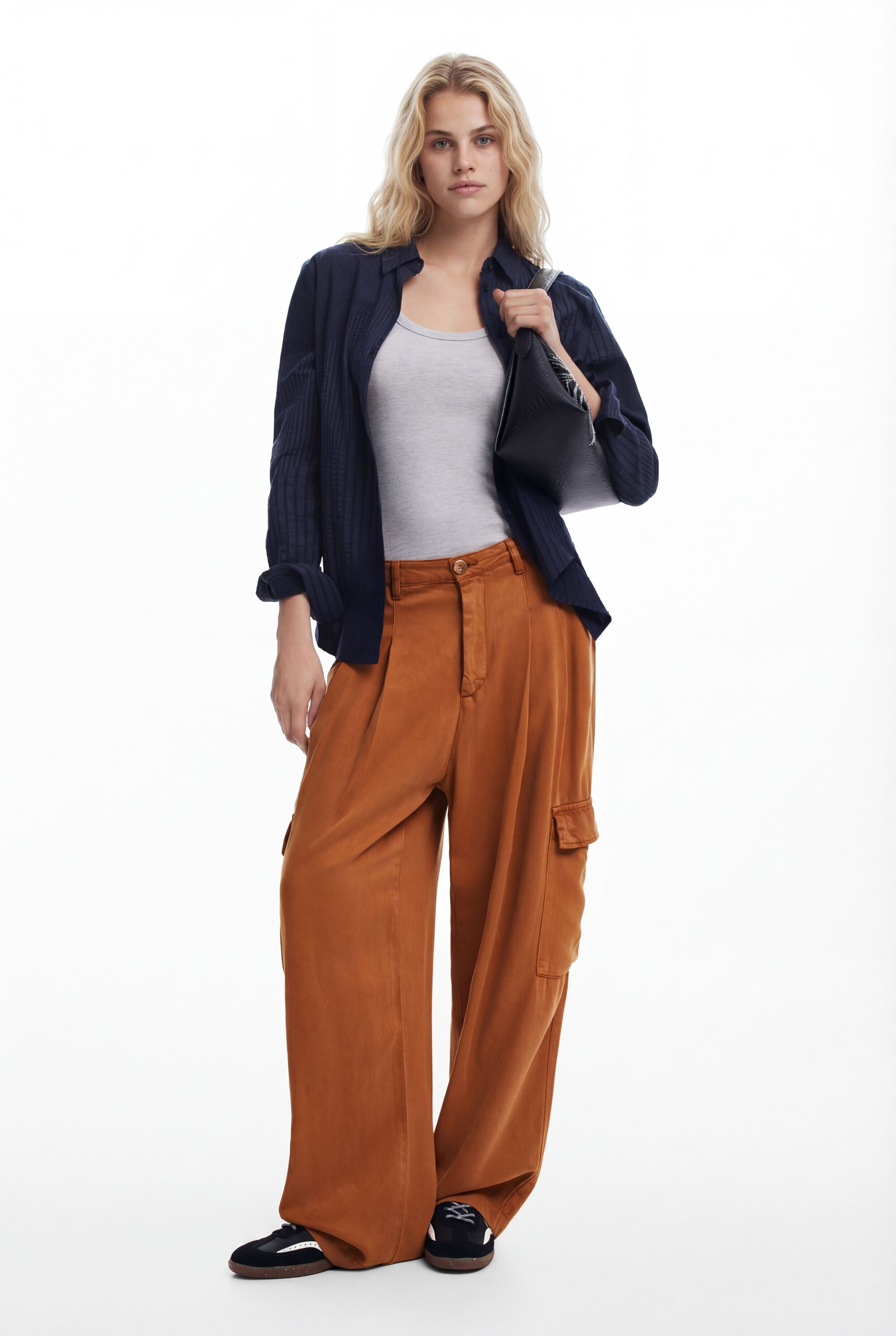 Desigual, Fließende Cargo-Hosen, Lyocell, Weiß, XS