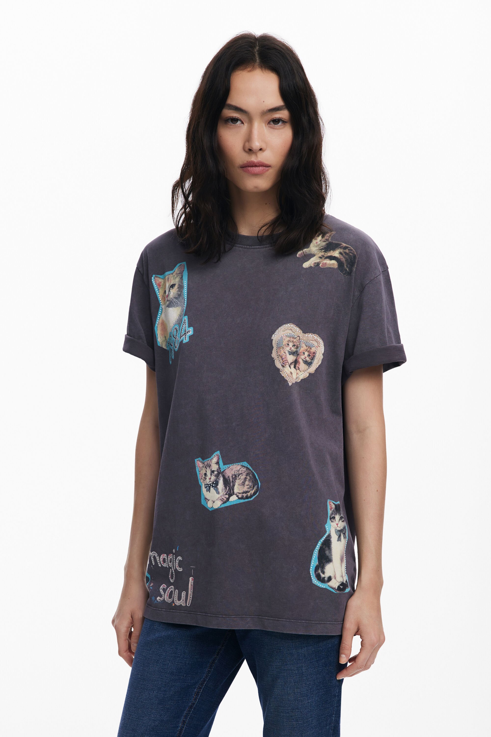 Desigual, BEDRUCKTES KURZES T-SHIRT, Damen, Baumwolle, Schwarz, M