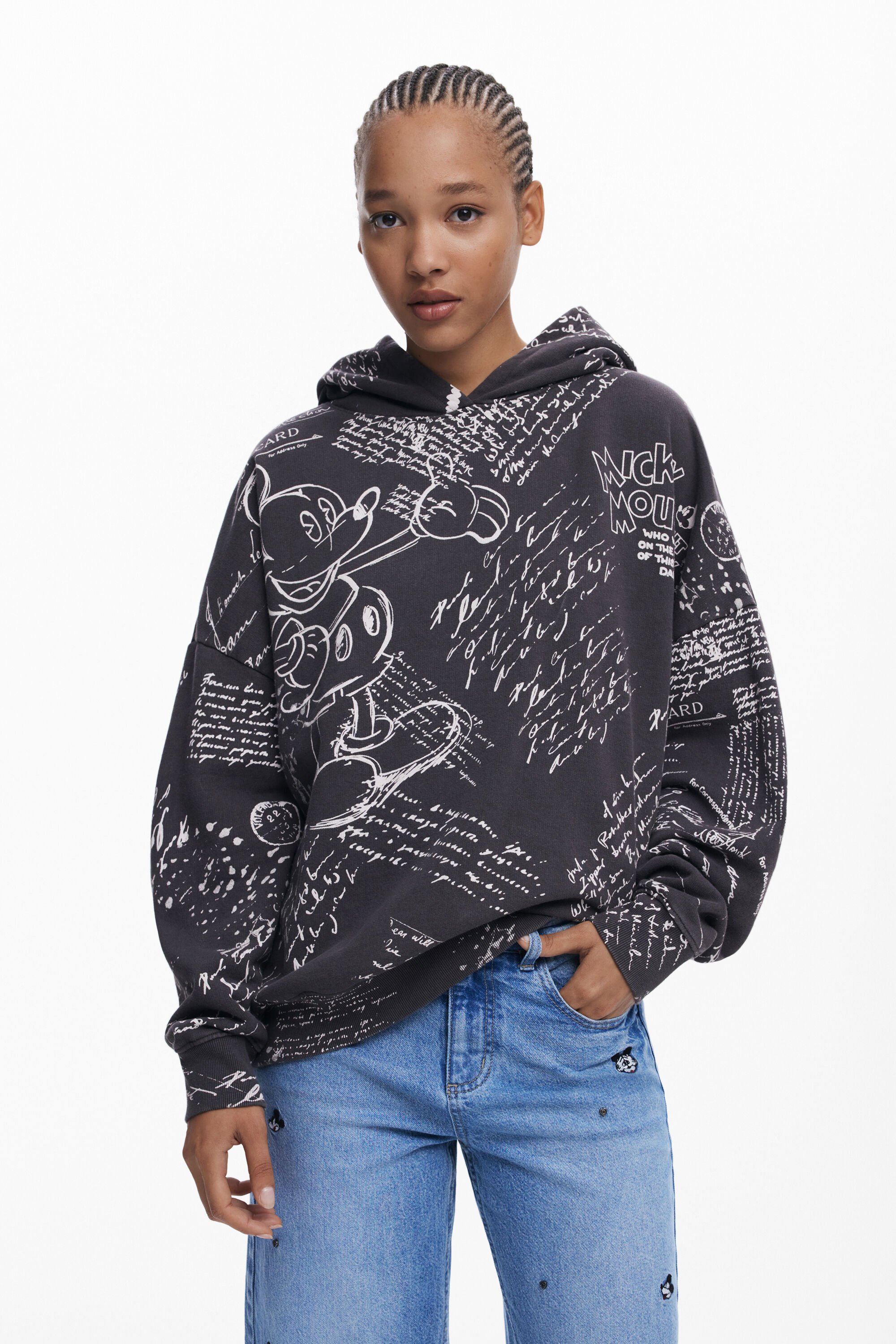 Desigual, Mickey™-Sweatshirt mit Schriftzug, Damen, Baumwolle, Schwarz, L
