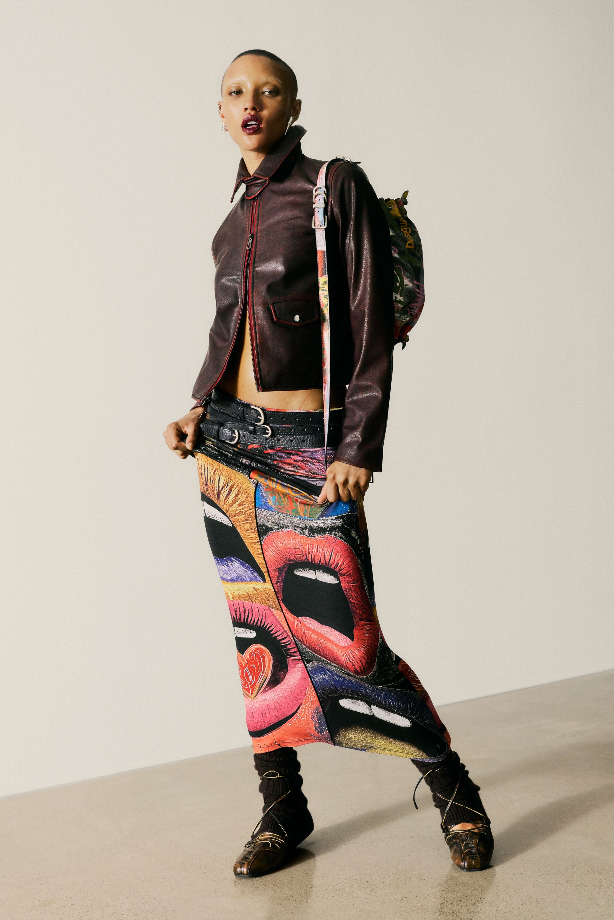 Desigual, BEDRUCKTER ROCK MIT MÜNDERN, Damen, Viskose, Schwarz, XS