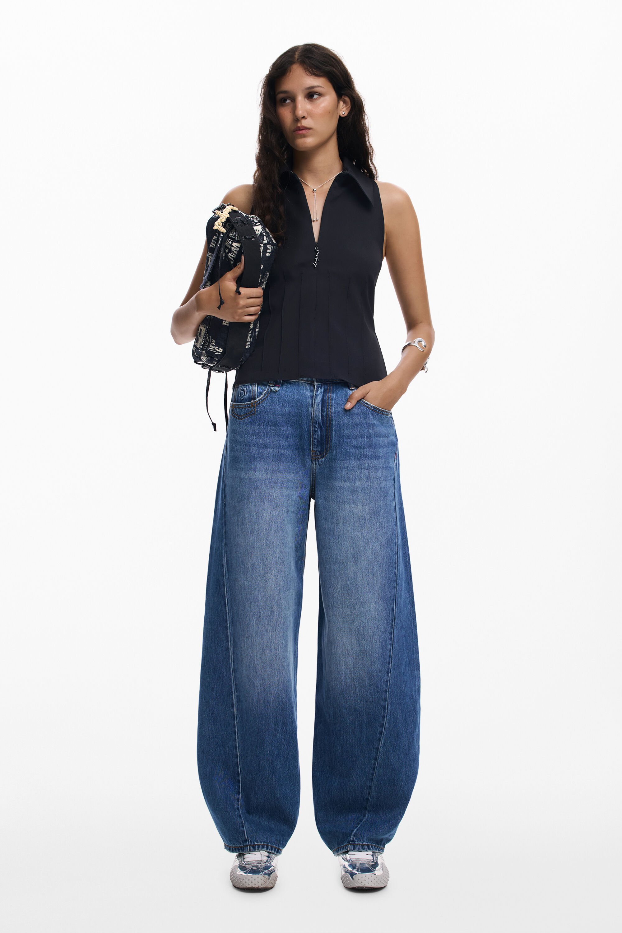 Desigual, Baggy-Jeans mit Nähten, Damen, Blau, 36