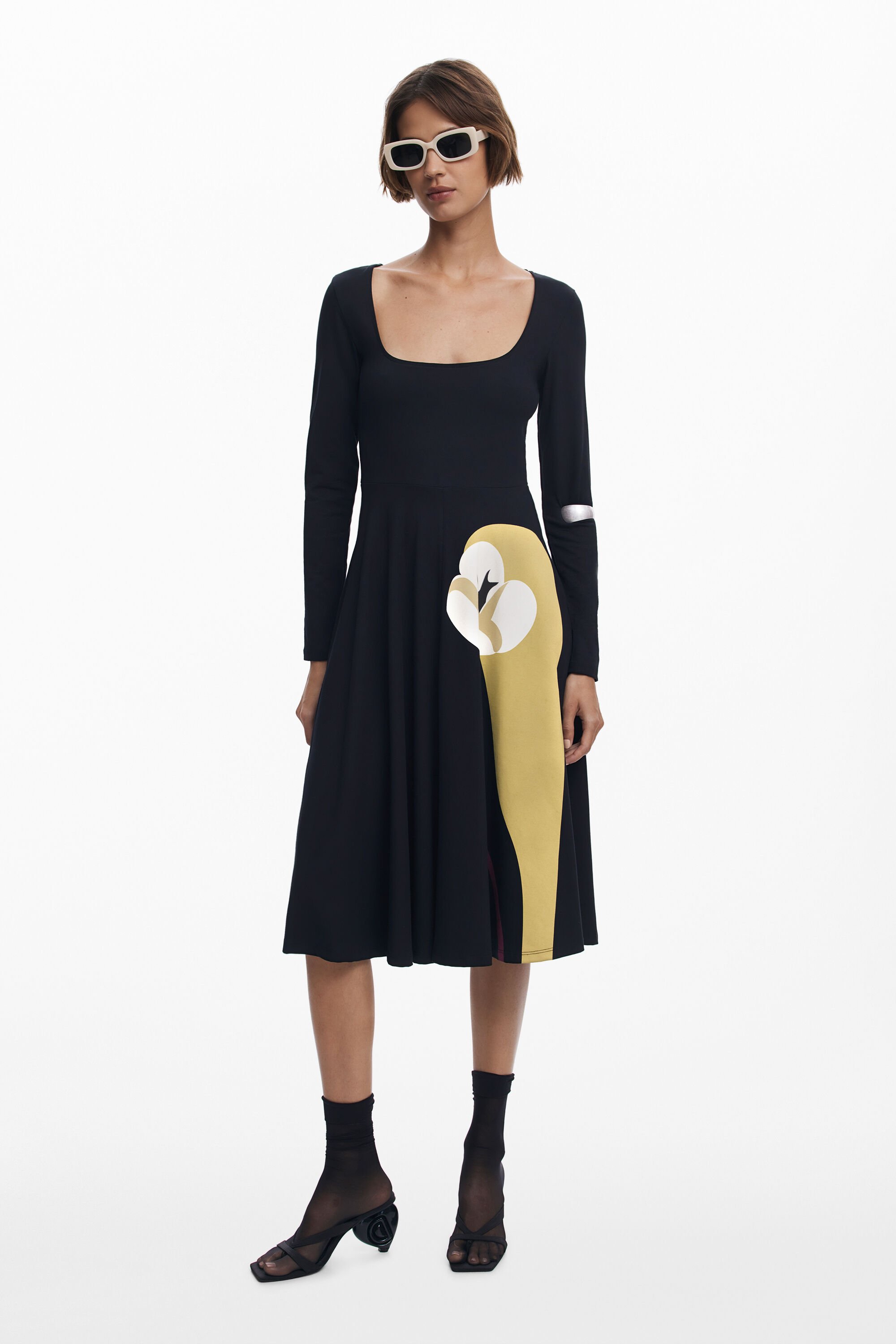 Desigual, Lilien-A-Linien-Kleid, Damen, Baumwolle, Schwarz, L