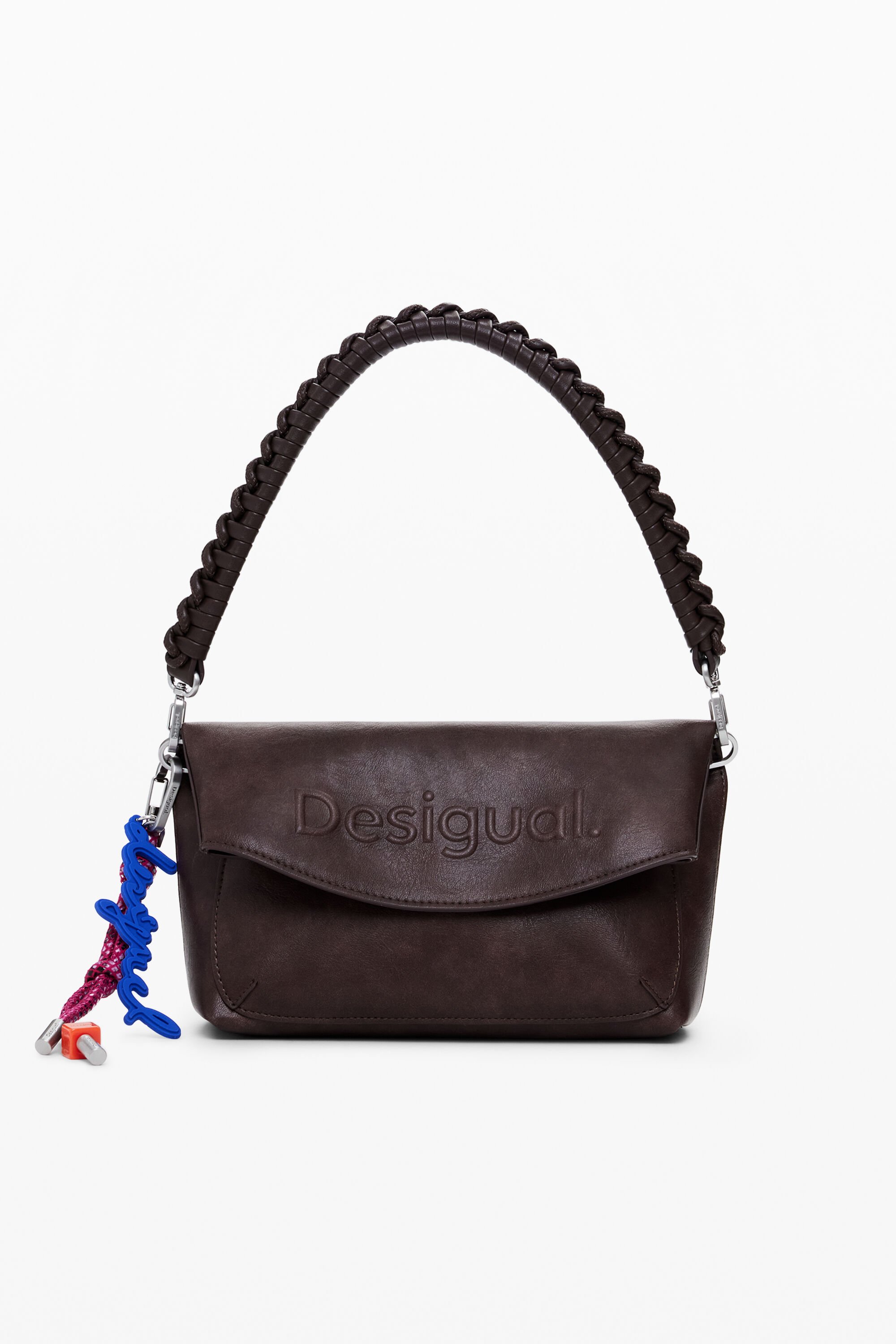 Desigual, Mittelgroße Wildlederimitat-Tasche mit 3D-Logo, Damen, Polyurethan, Braun, U
