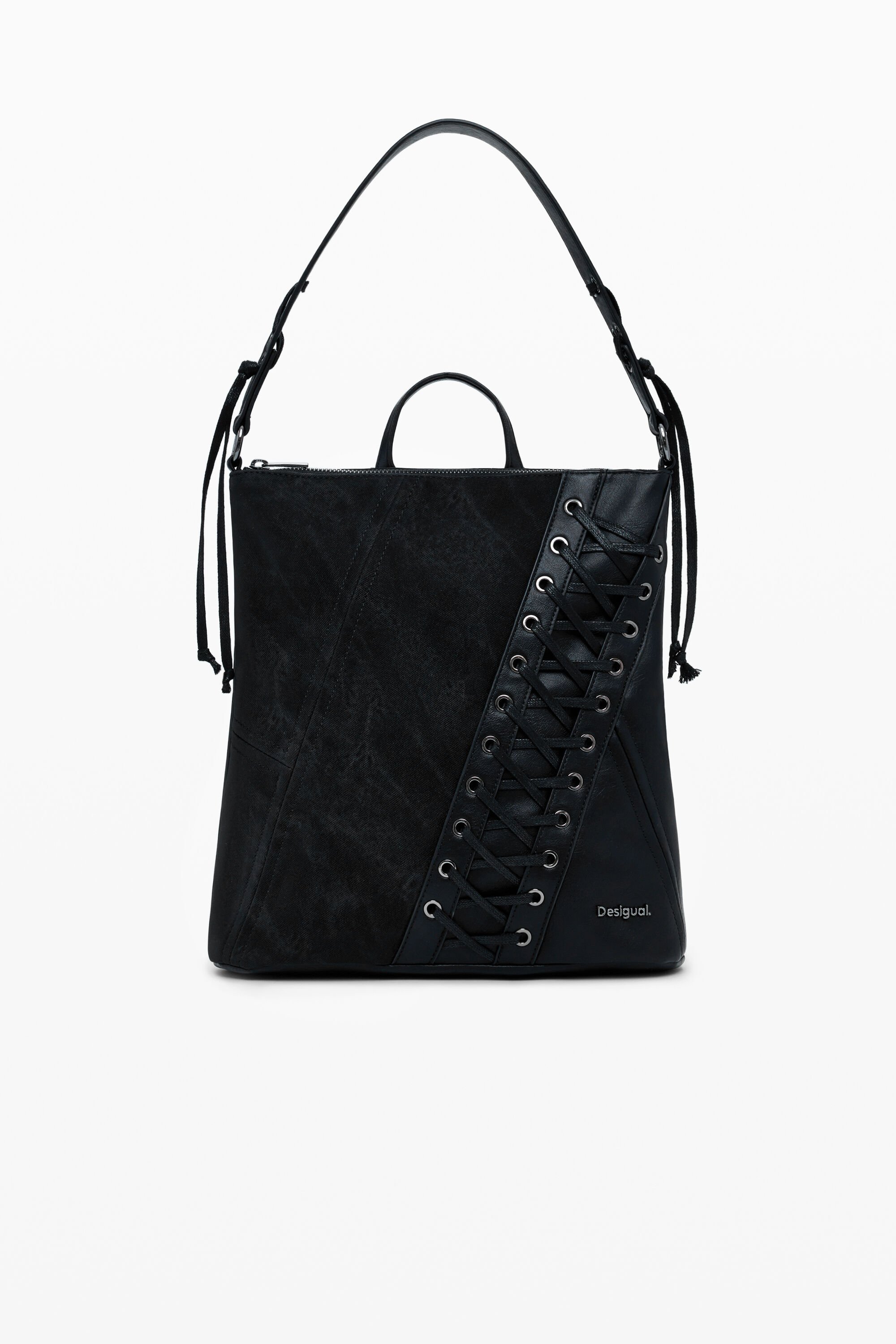 Desigual, Kleine Rucksack mit Lederoptik Korsett-Effekt, Damen, Polyurethan, Schwarz, U