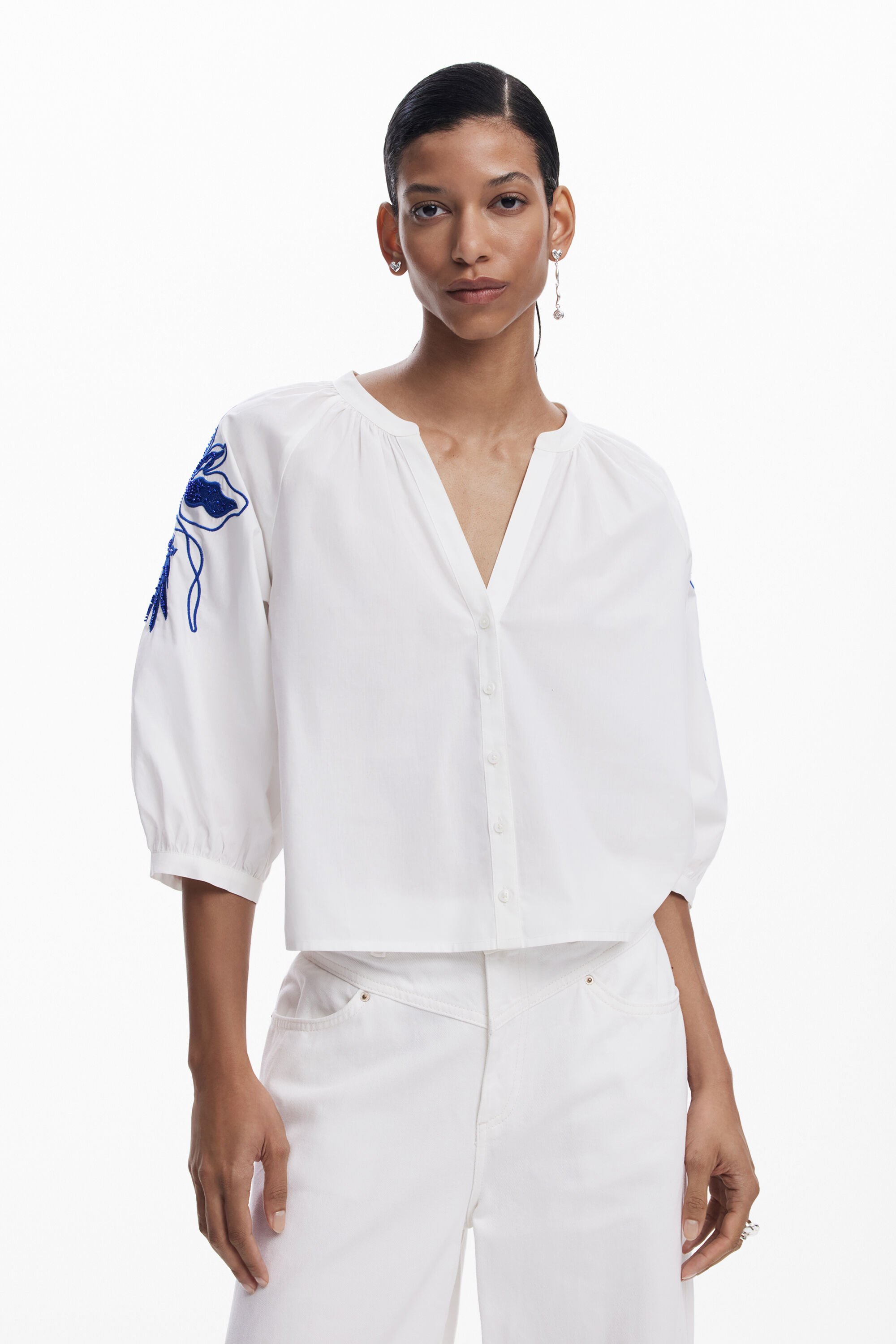 Desigual, Puffärmelbluse, Damen, Baumwolle, Weiß, XL