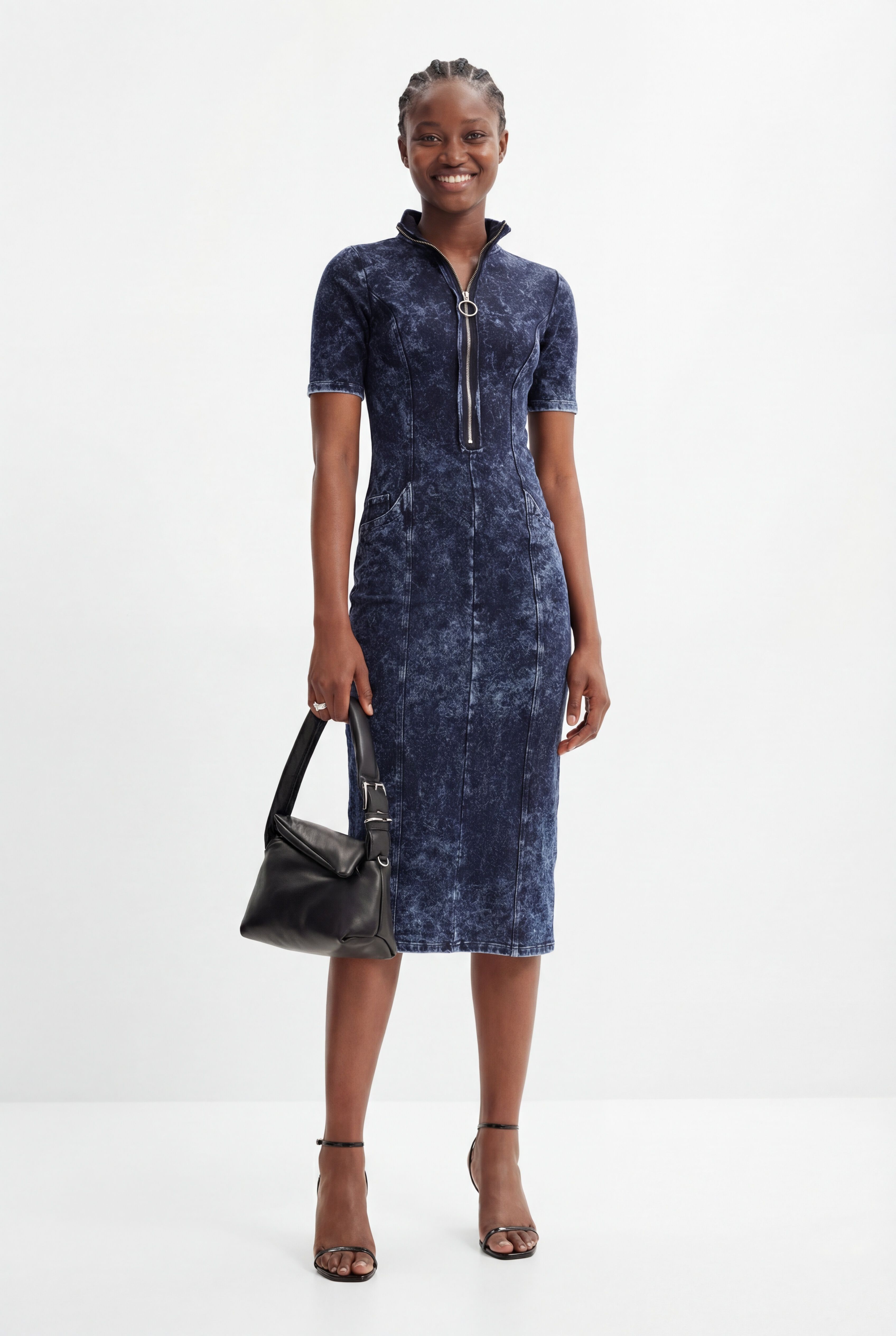 Desigual, Midikleid Reißverschluss, Baumwolle, Blau, XS