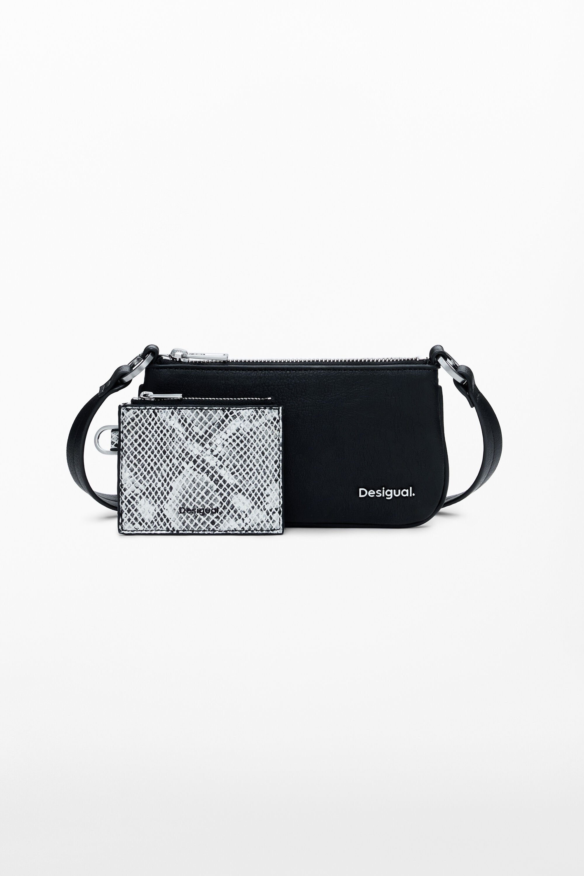 Desigual, Große 2in1-Geldbörse mit Schlangenmotiv, Damen, Polyurethan, Schwarz, U