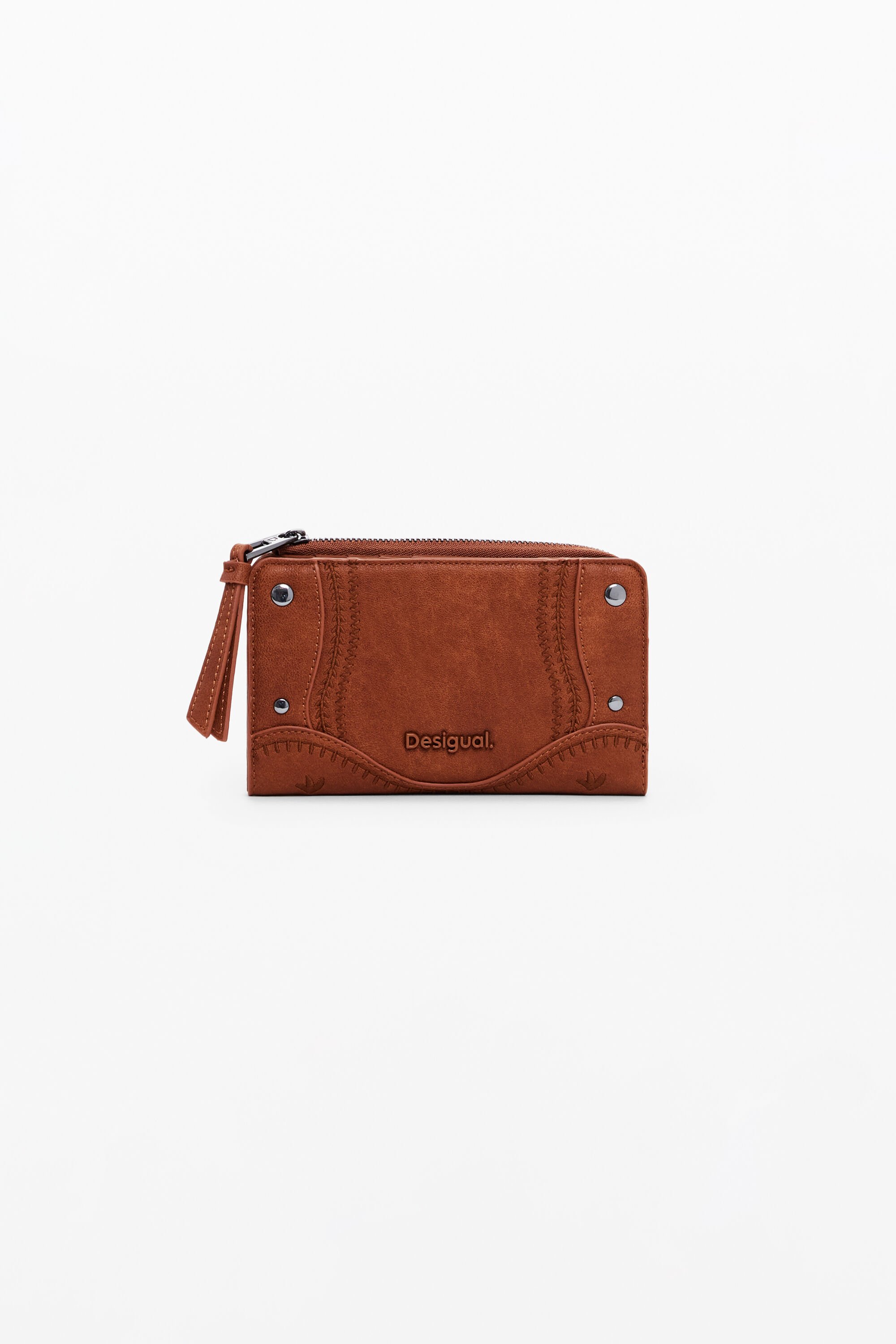 Desigual, Bestickte Geldbörse mit Nieten, Damen, Polyurethan, Braun, U